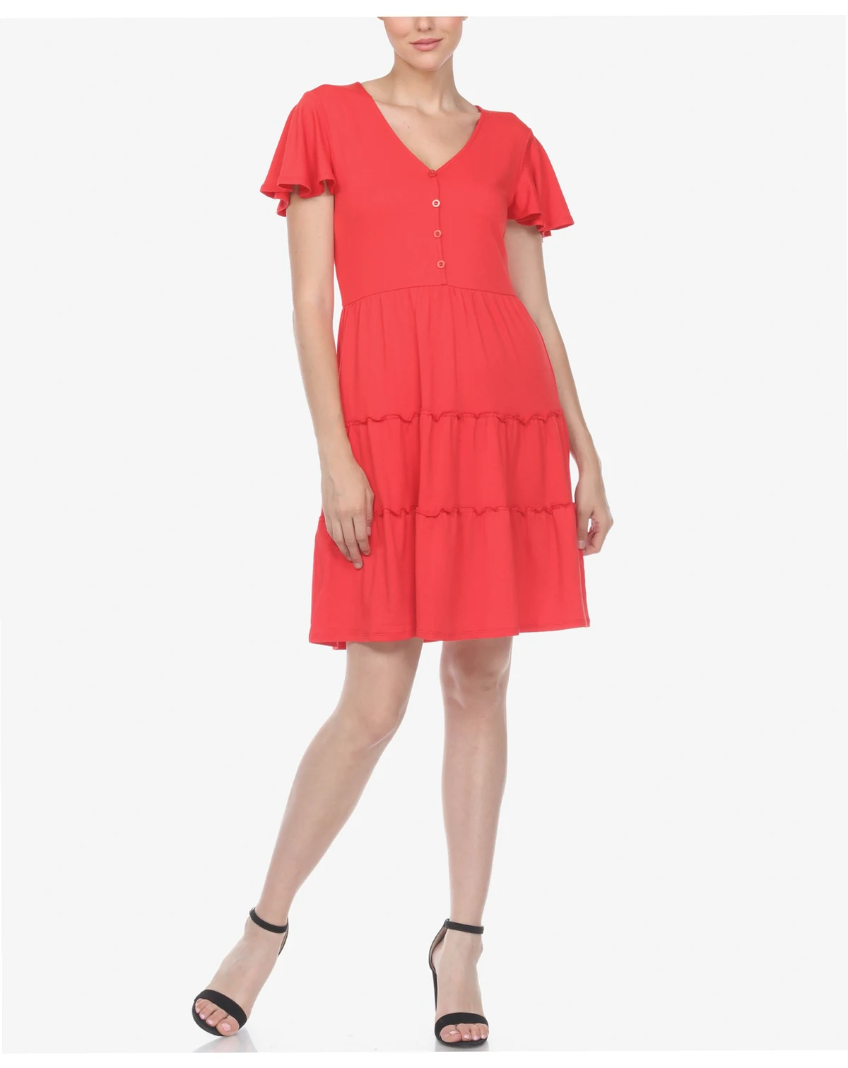 Women's Short Sleeve V-Neck Tiered Dress