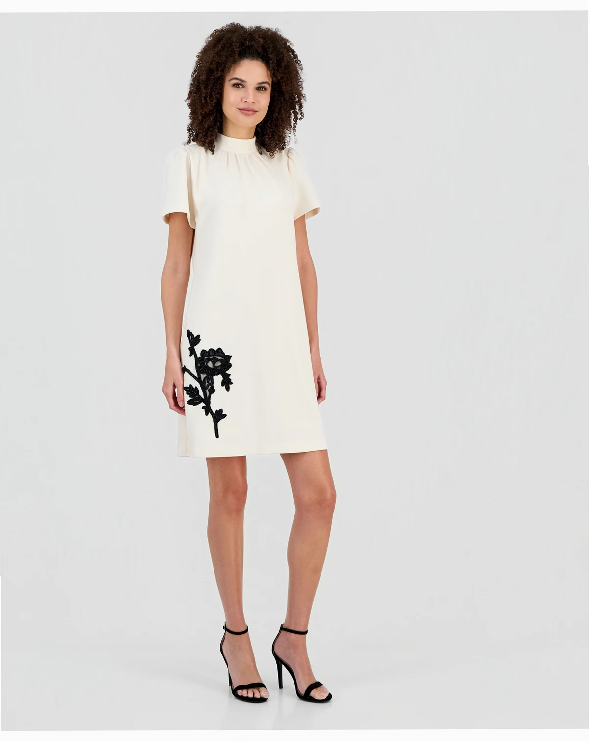 Women's Mock Neck Floral Appliqué Dress