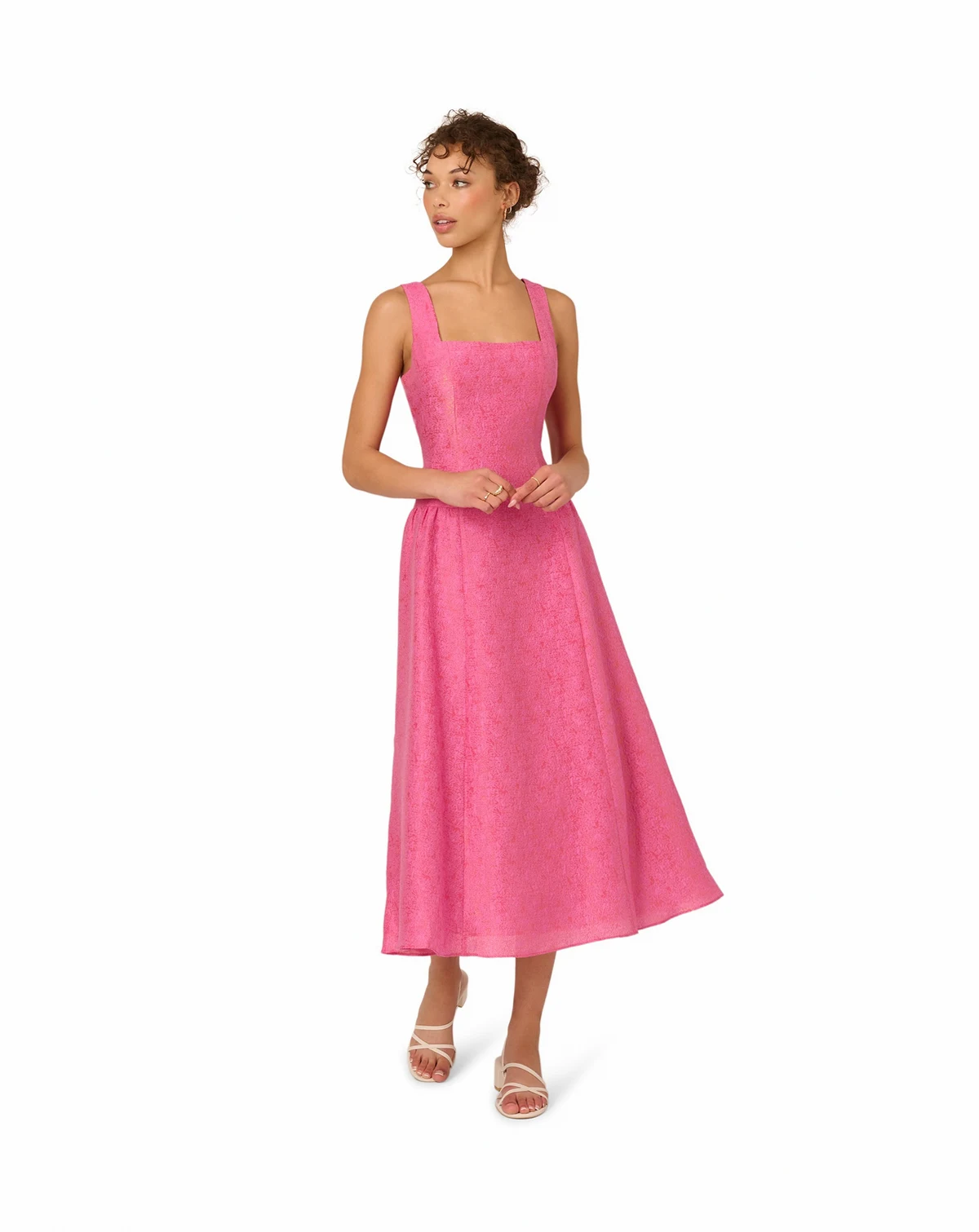 Women's Square Neck Textured Midi Dress