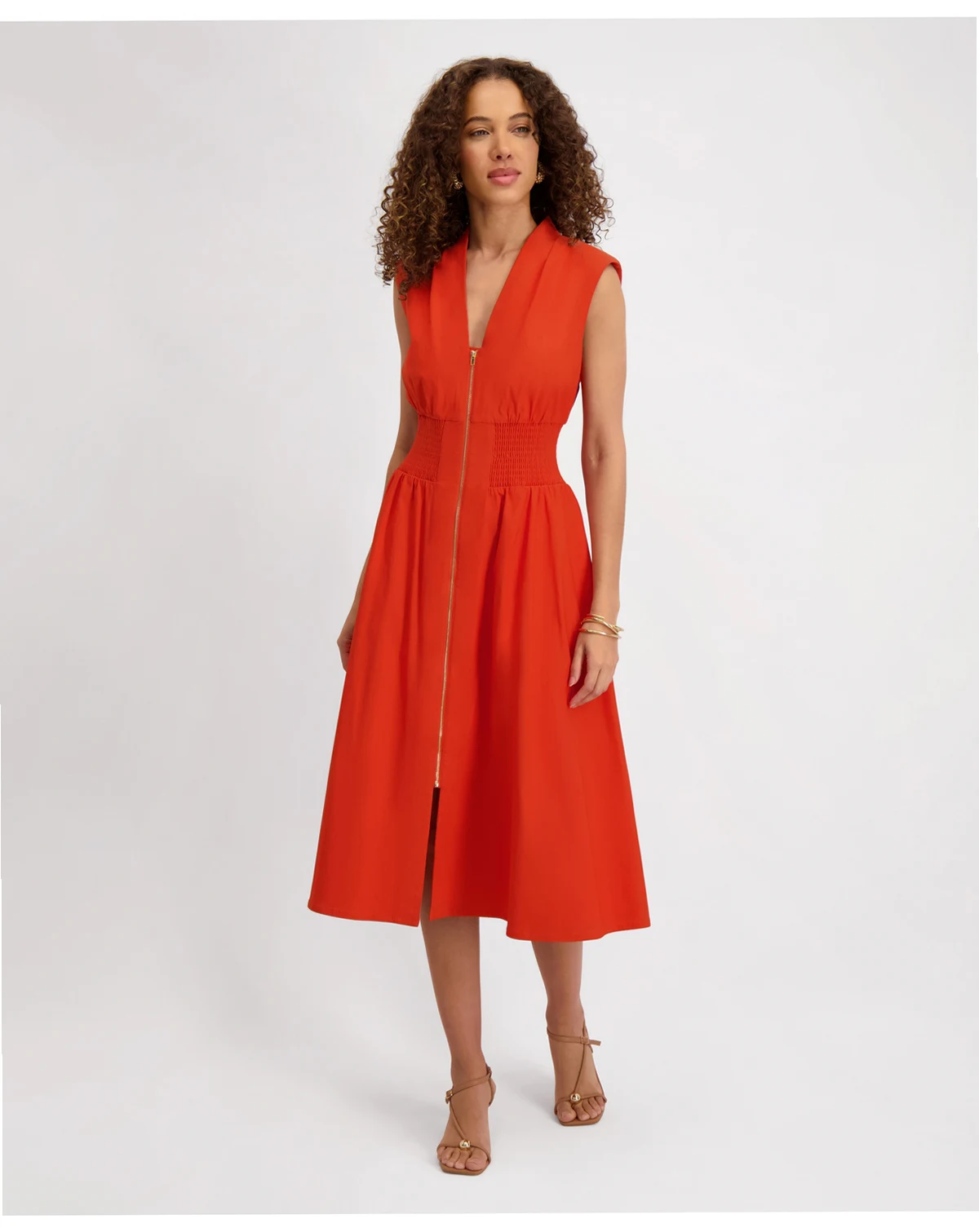 Women's Sleeveless V-Neck Zip-Front Maxi Dress