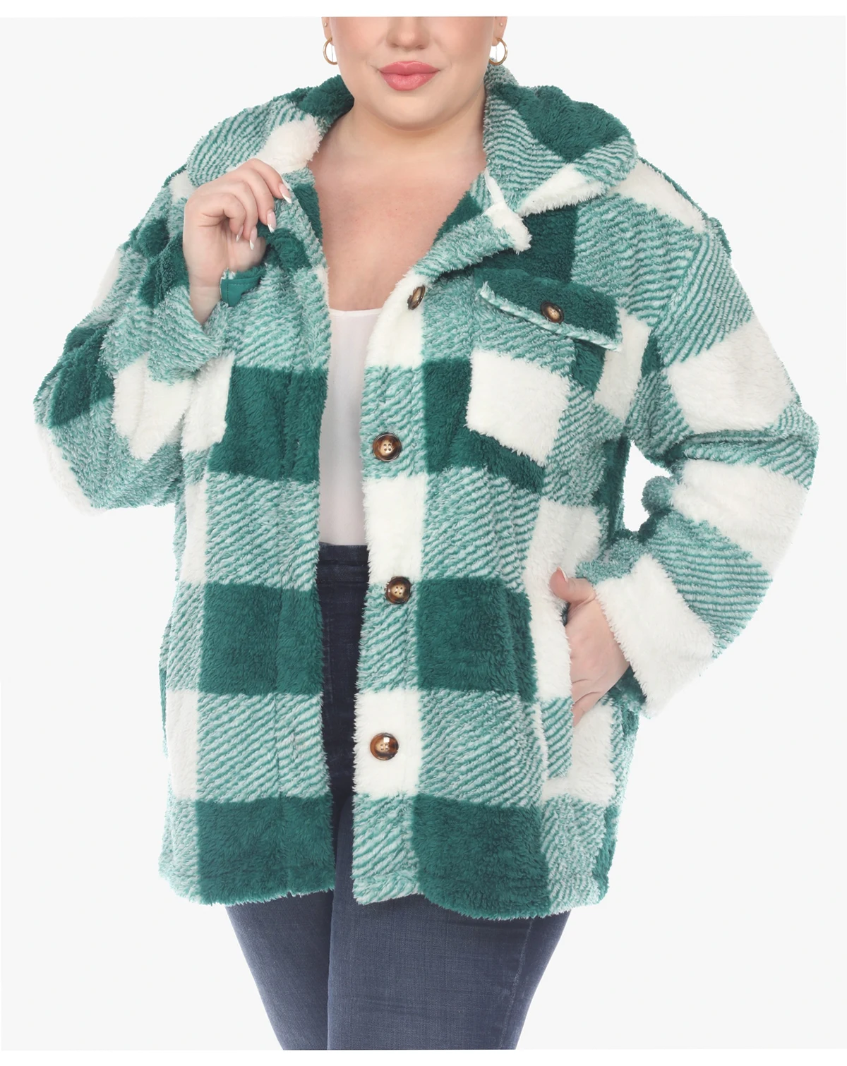 Plus Size Plaid Shacket Jacket