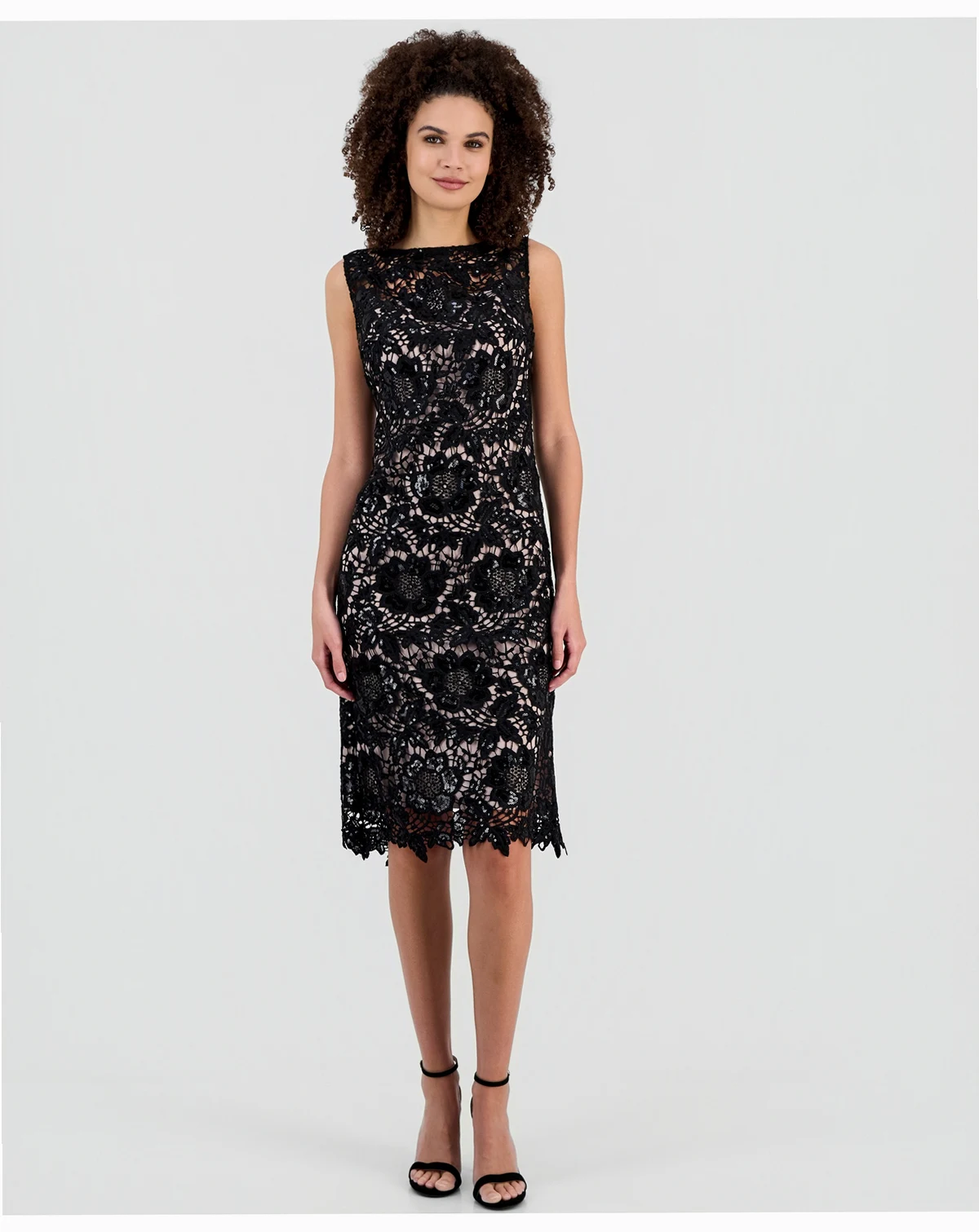 Women's Sequined Lace Boat-Neck Dress