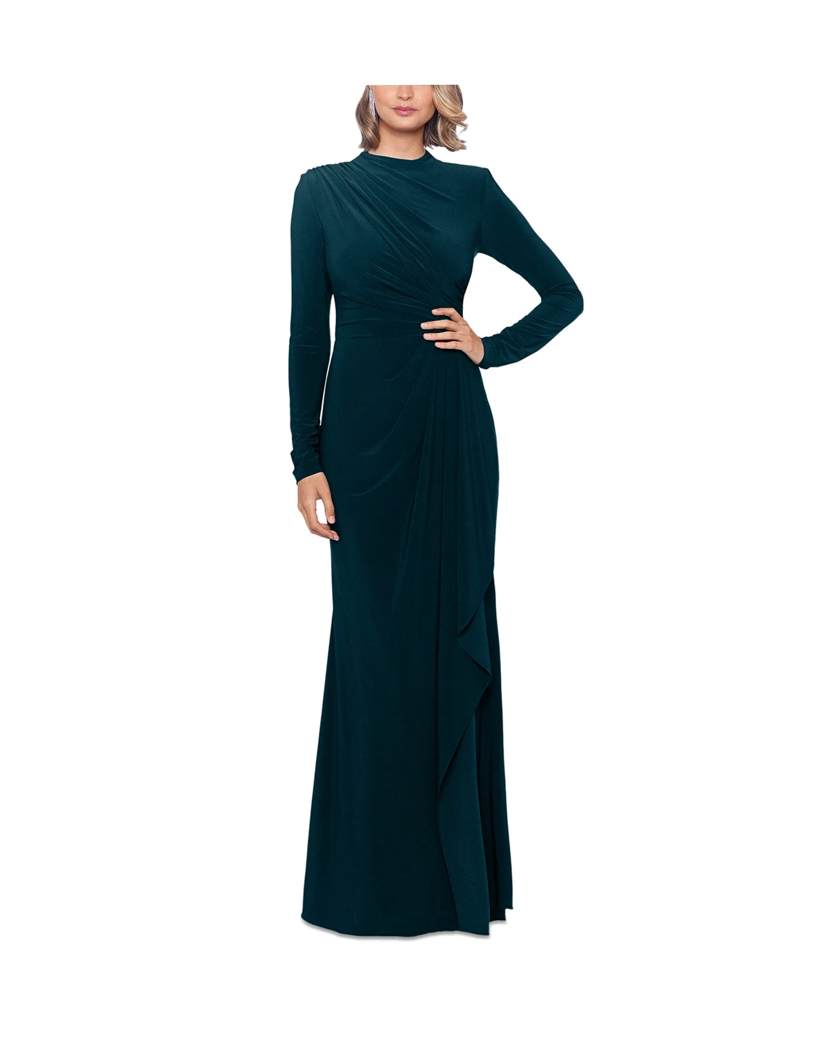 Women's Ruched Slit Long-Sleeve Dress