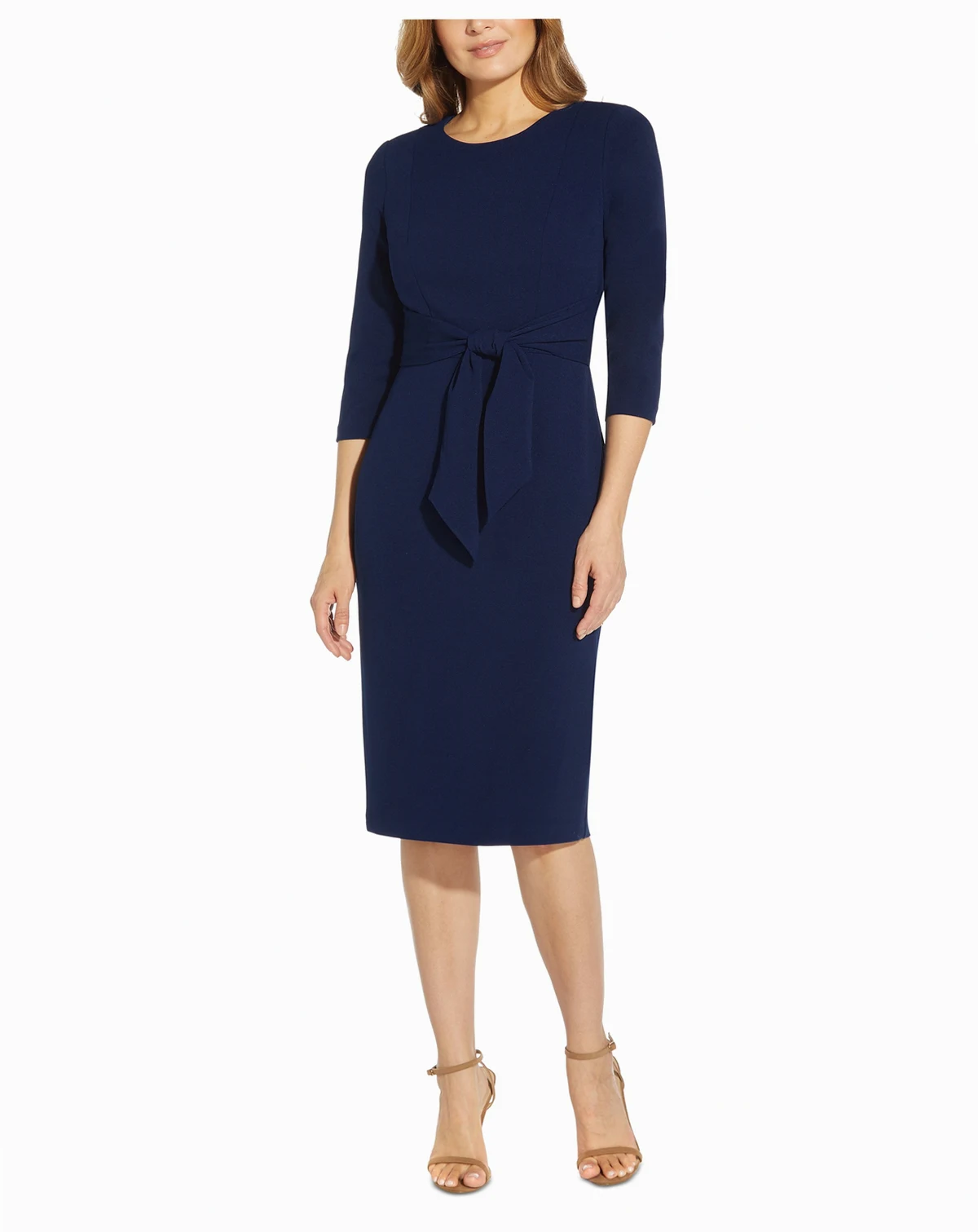 Women's Tie-Front 3/4-Sleeve Crepe Knit Dress
