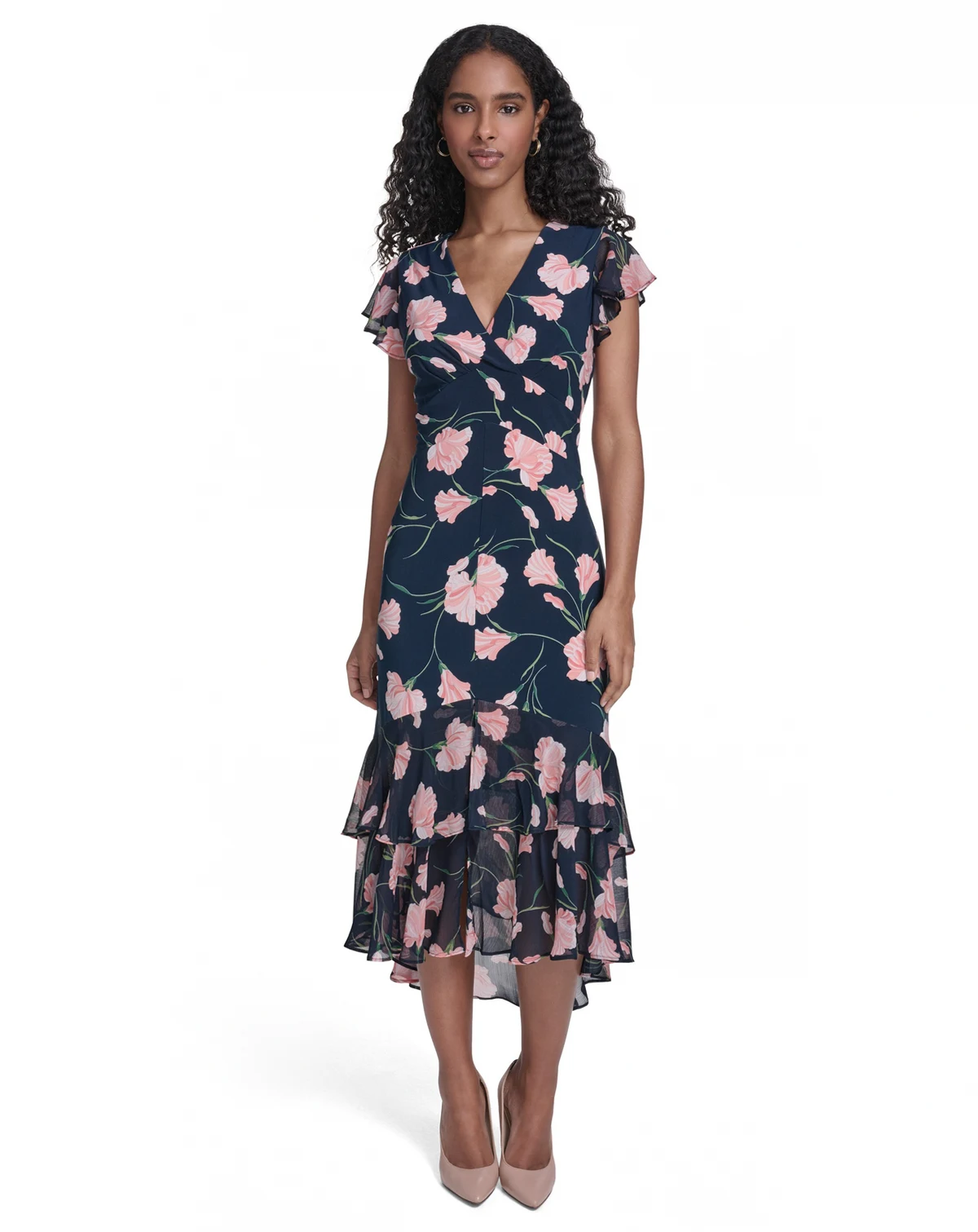Women's V-Neck Empire Tiered Midi Dress