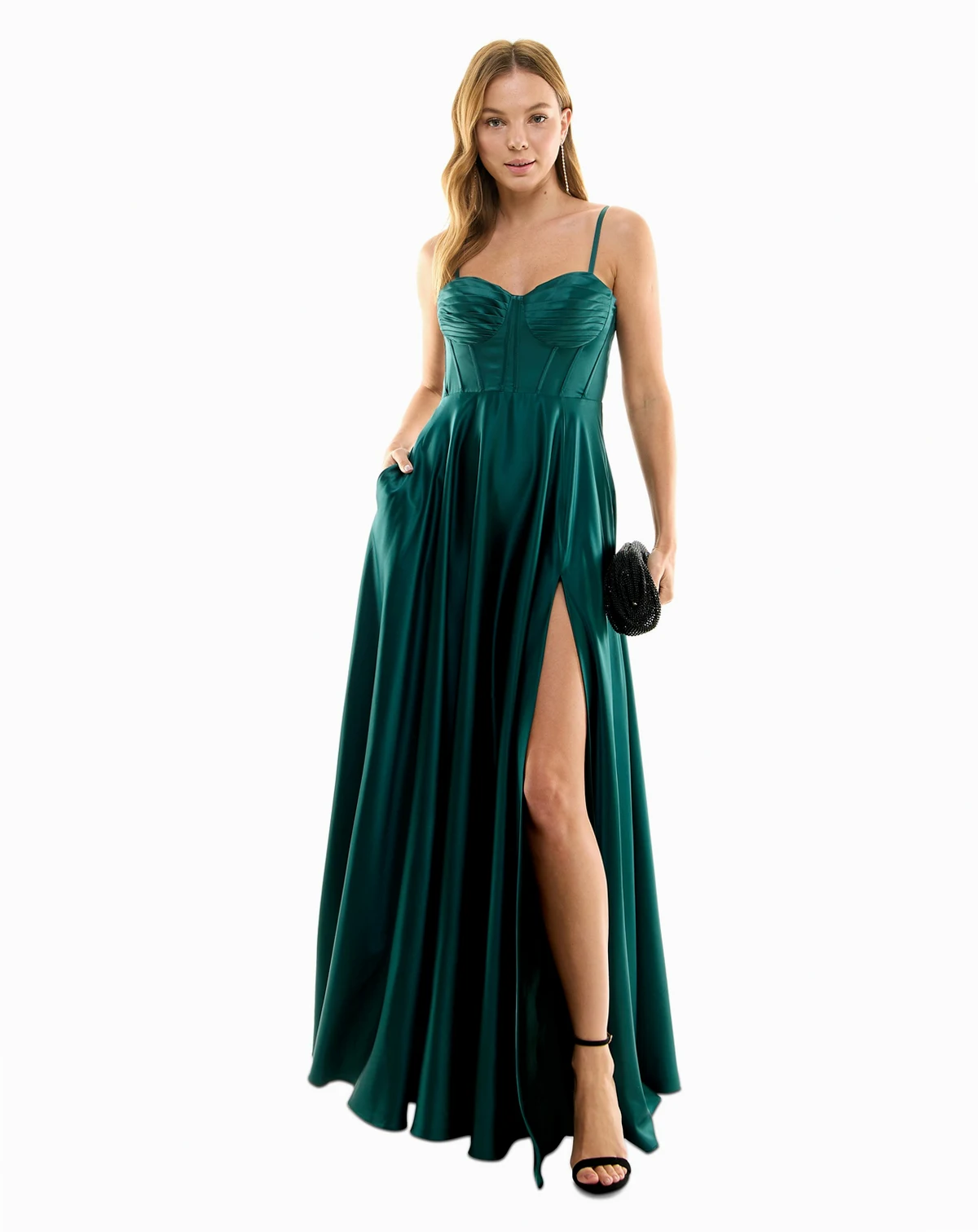 Juniors' Corset High-Slit Gown