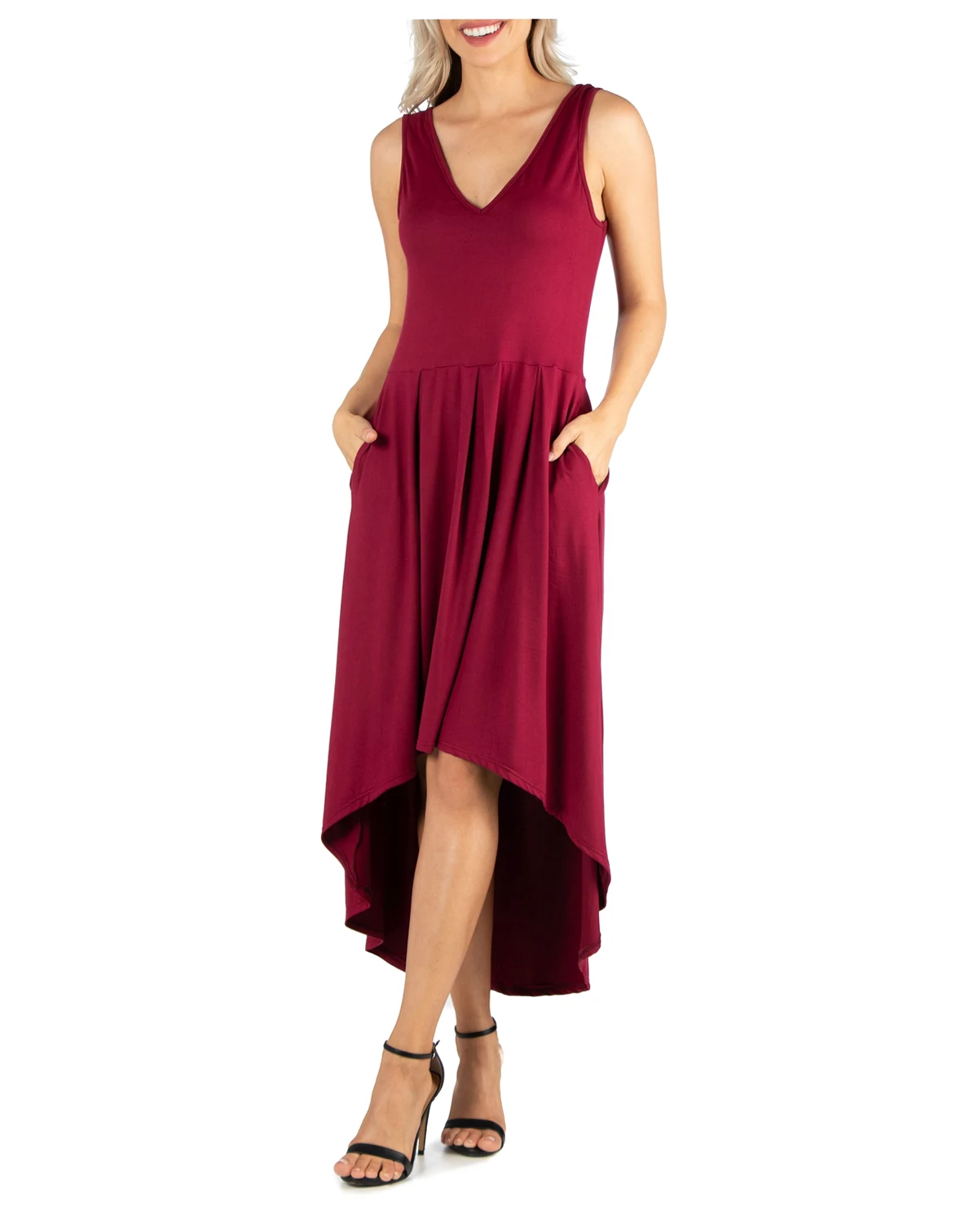 Women's Sleeveless Fit and Flare High Low Dress