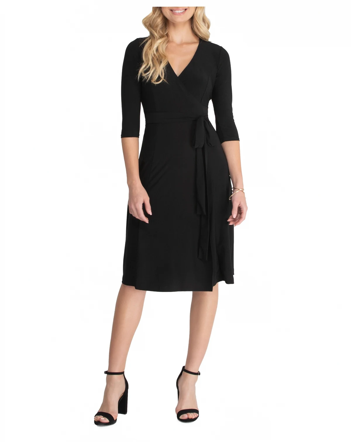 Women's Essential Wrap Dress with 3/4 Sleeves