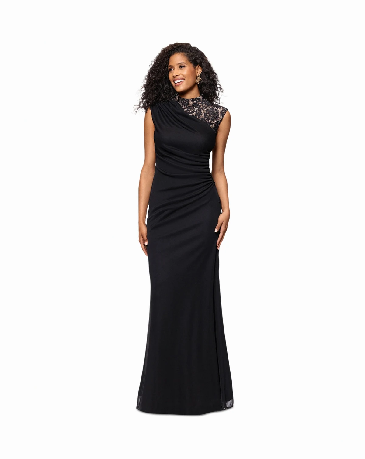 Betsy & Adam Women's Lace-Trim Ruched Jersey Gown