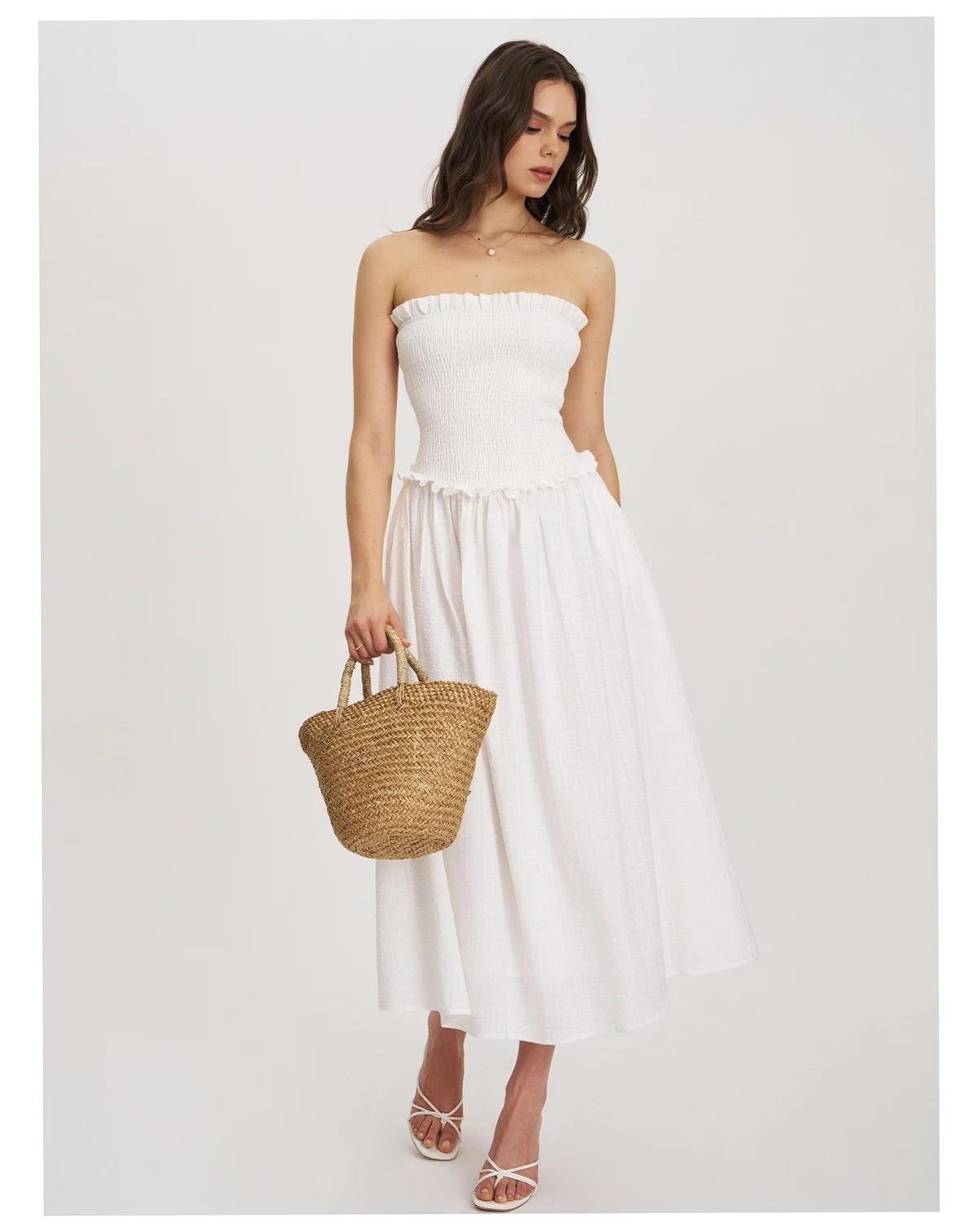 Women's Quadiya Smock Top Strapless Drop Waist Midi Dress