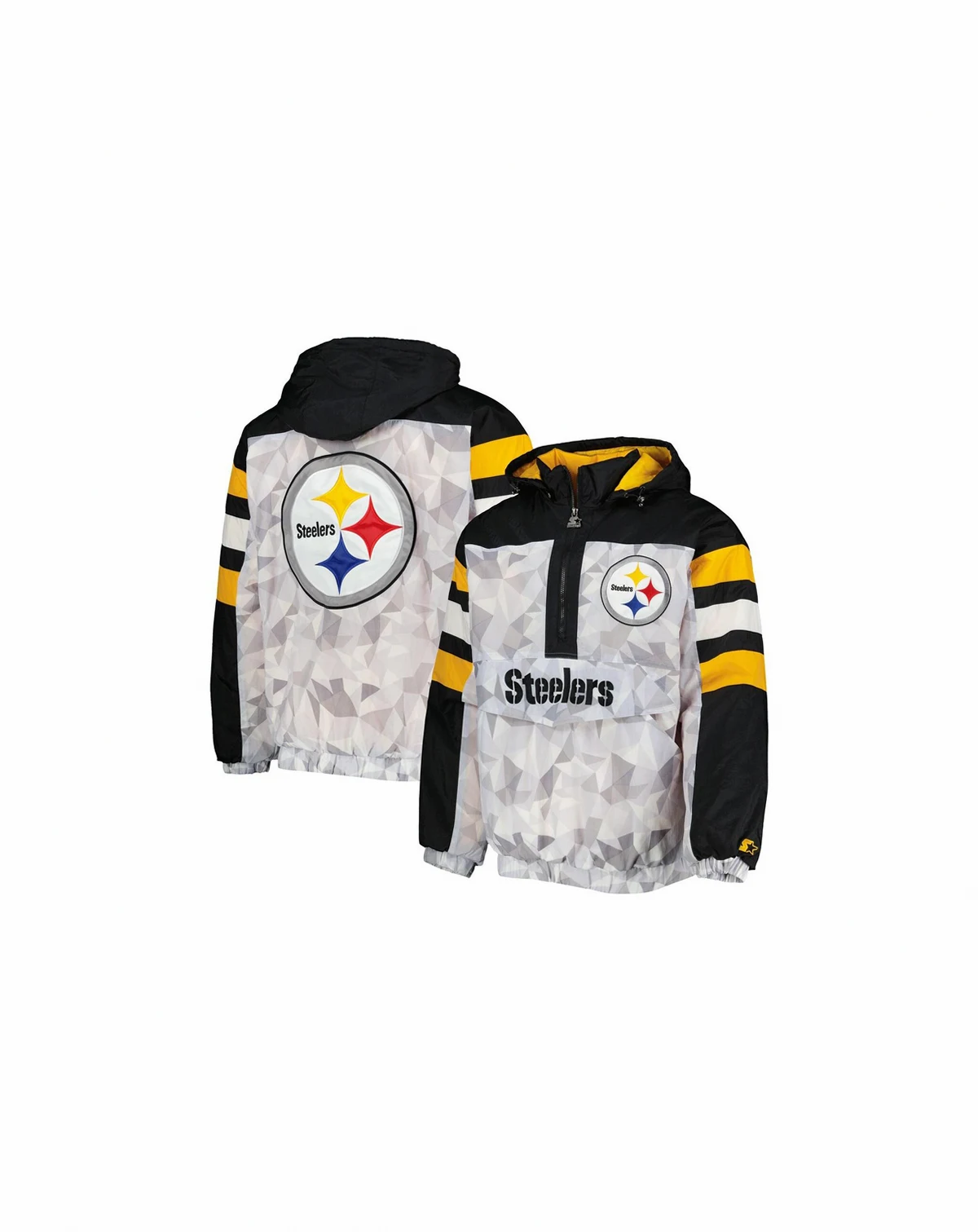 Men's White, Black Pittsburgh Steelers Thursday Night Gridiron Raglan Half-Zip Hooded Jacket
