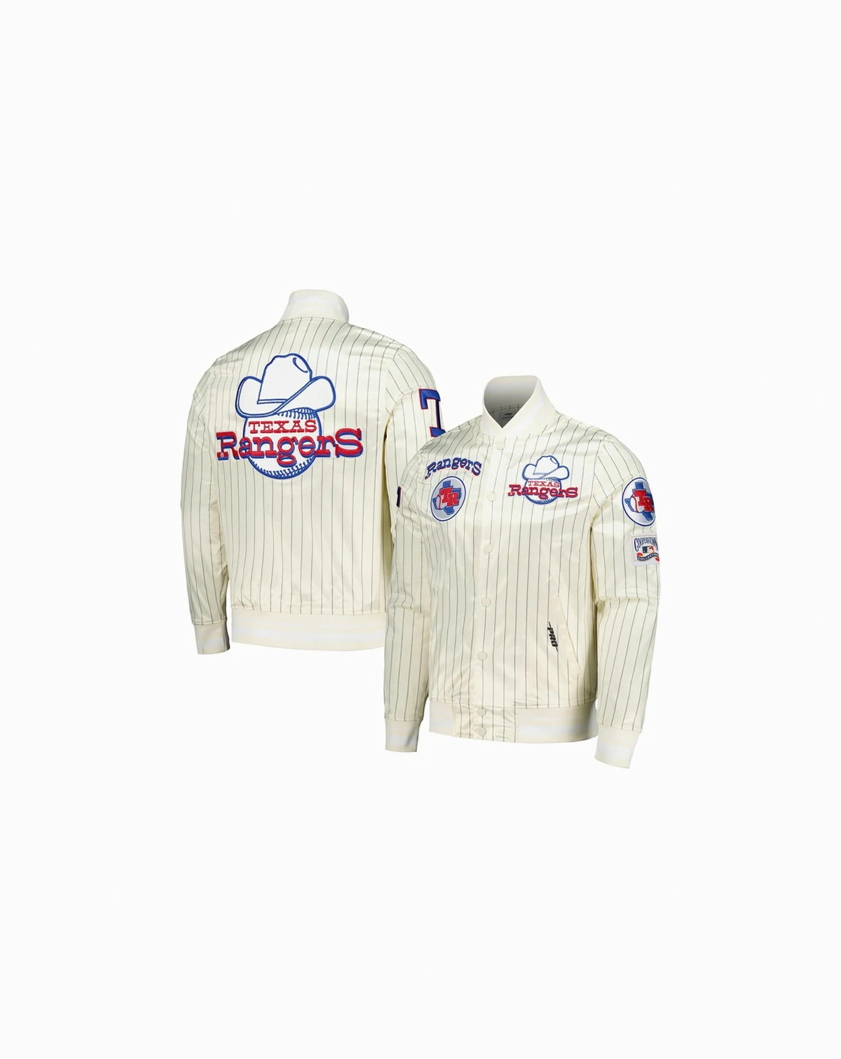 Men's Cream Texas Rangers Cooperstown Collection Pinstripe Retro Classic Satin Full-Snap Jacket