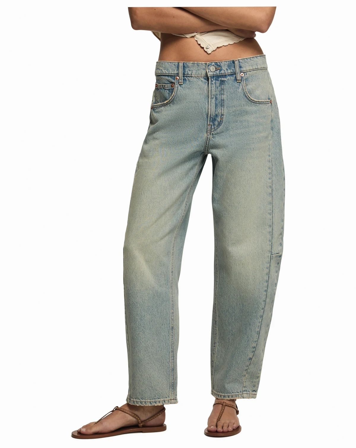 Women's Barrel Leg Mid-Rise Ankle Jeans