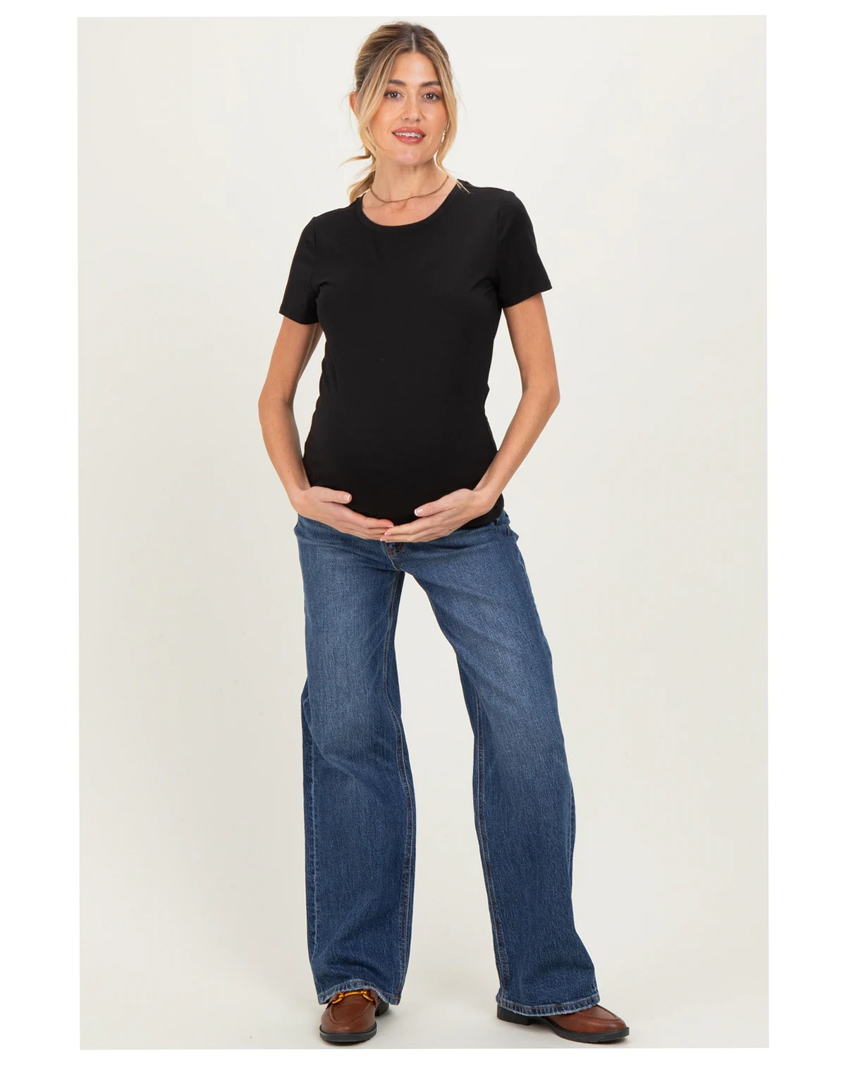 Maternity Navy Dark Wash Wide Leg Jeans