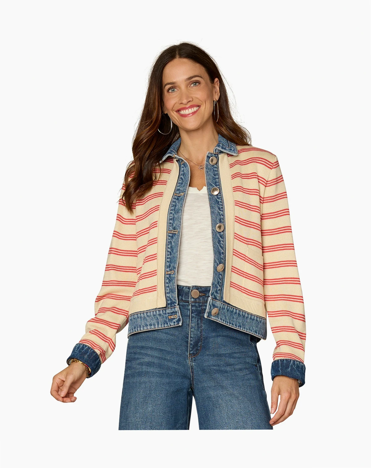 Petite Mixed Media Button-Down Jacket