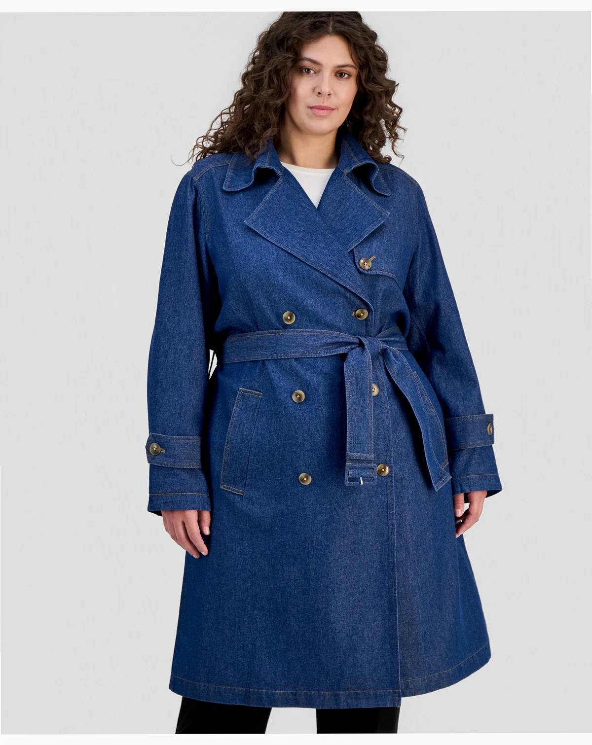 Plus Size Belted Denim Trench Coat