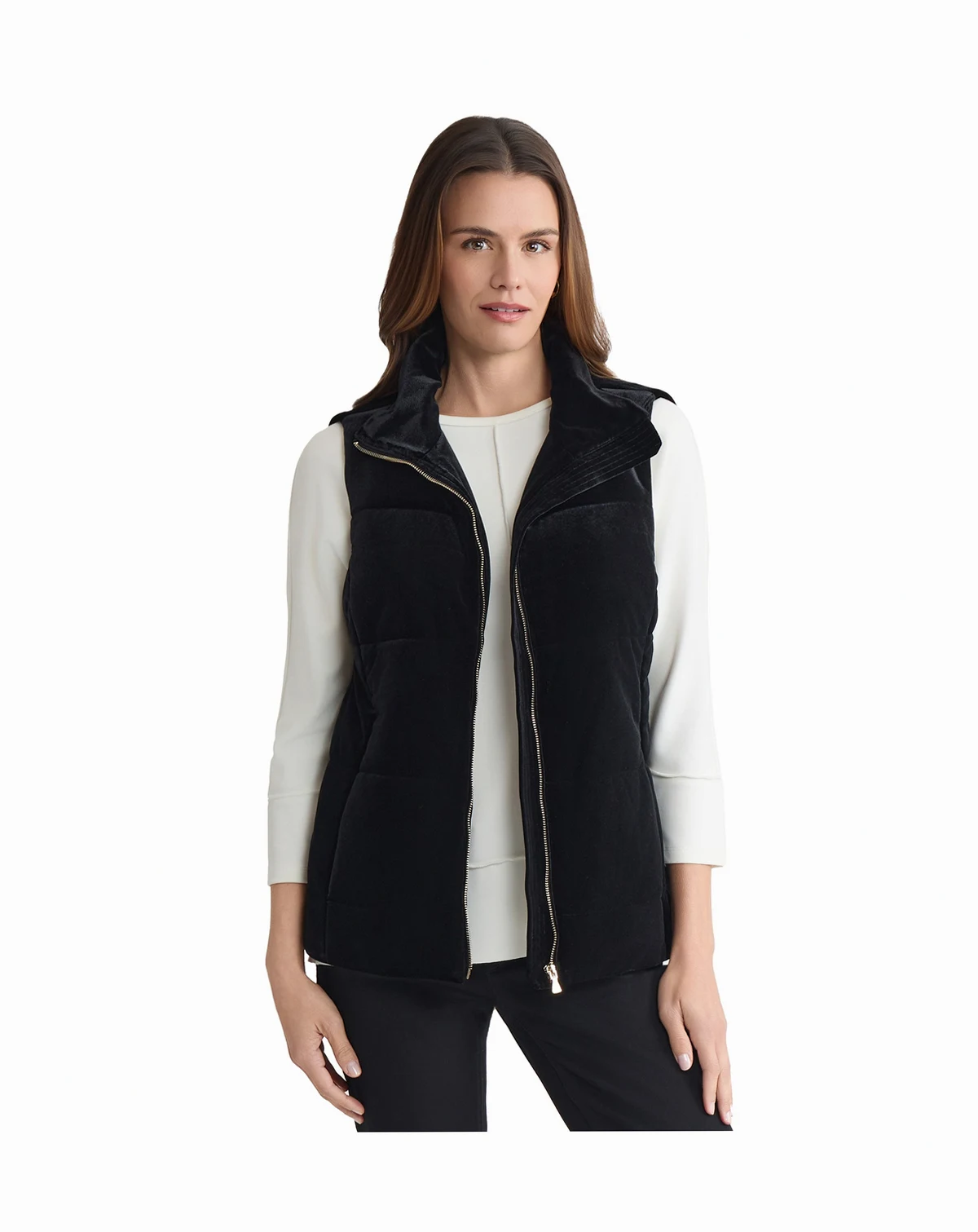 Women's Zippered Velour Quilted Vest