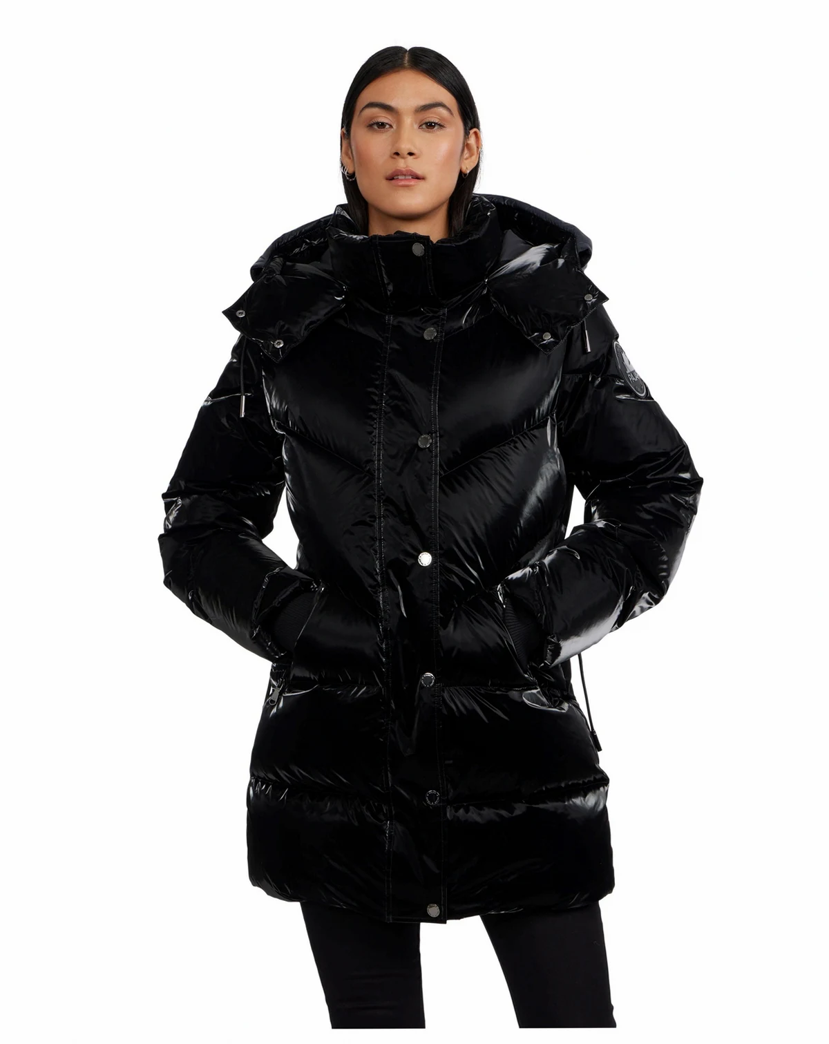 Women's Estelle Mixed Chevron Quilted Puffer with Detachable Hood