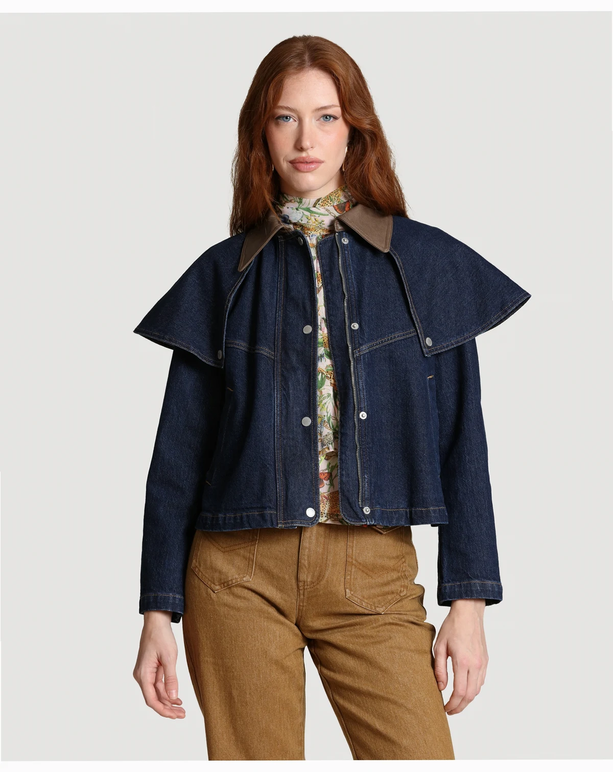 Women's Denim Cape Spread Collar Jacket