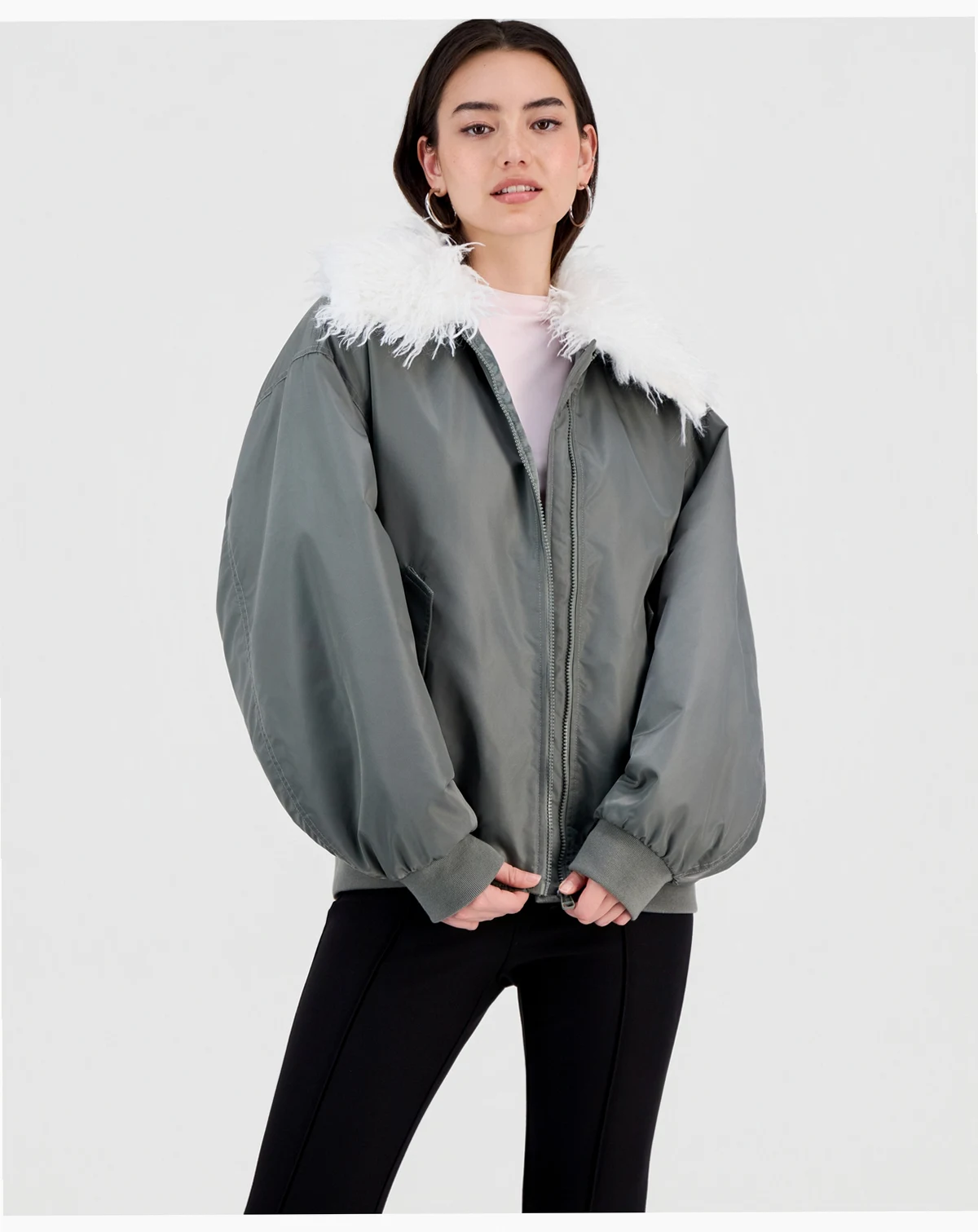 Women's Faux-Fur-Trim Bomber Jacket, Macy's Exclusive