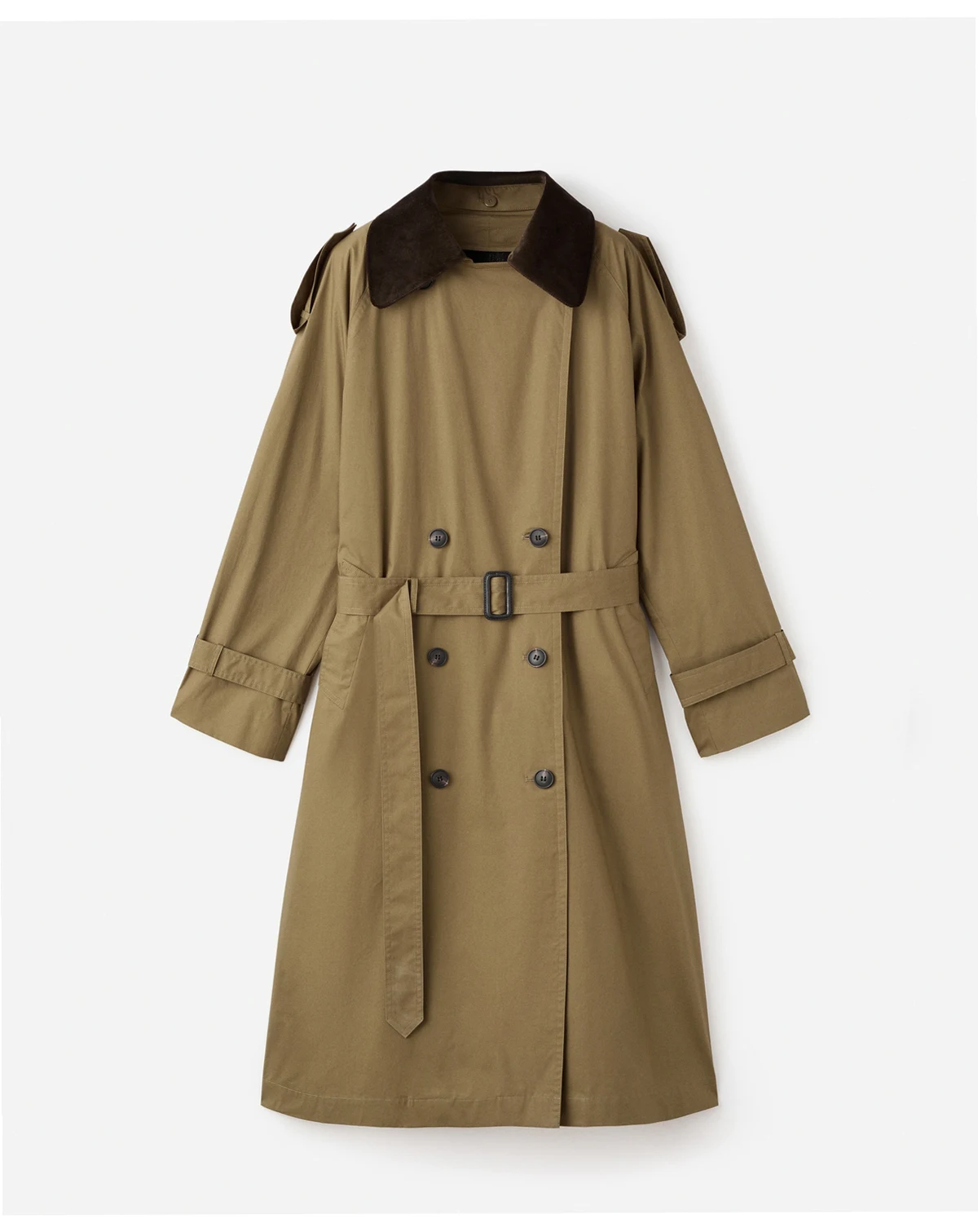 Women's Corduroy Collar Double-Breasted Trench Coat