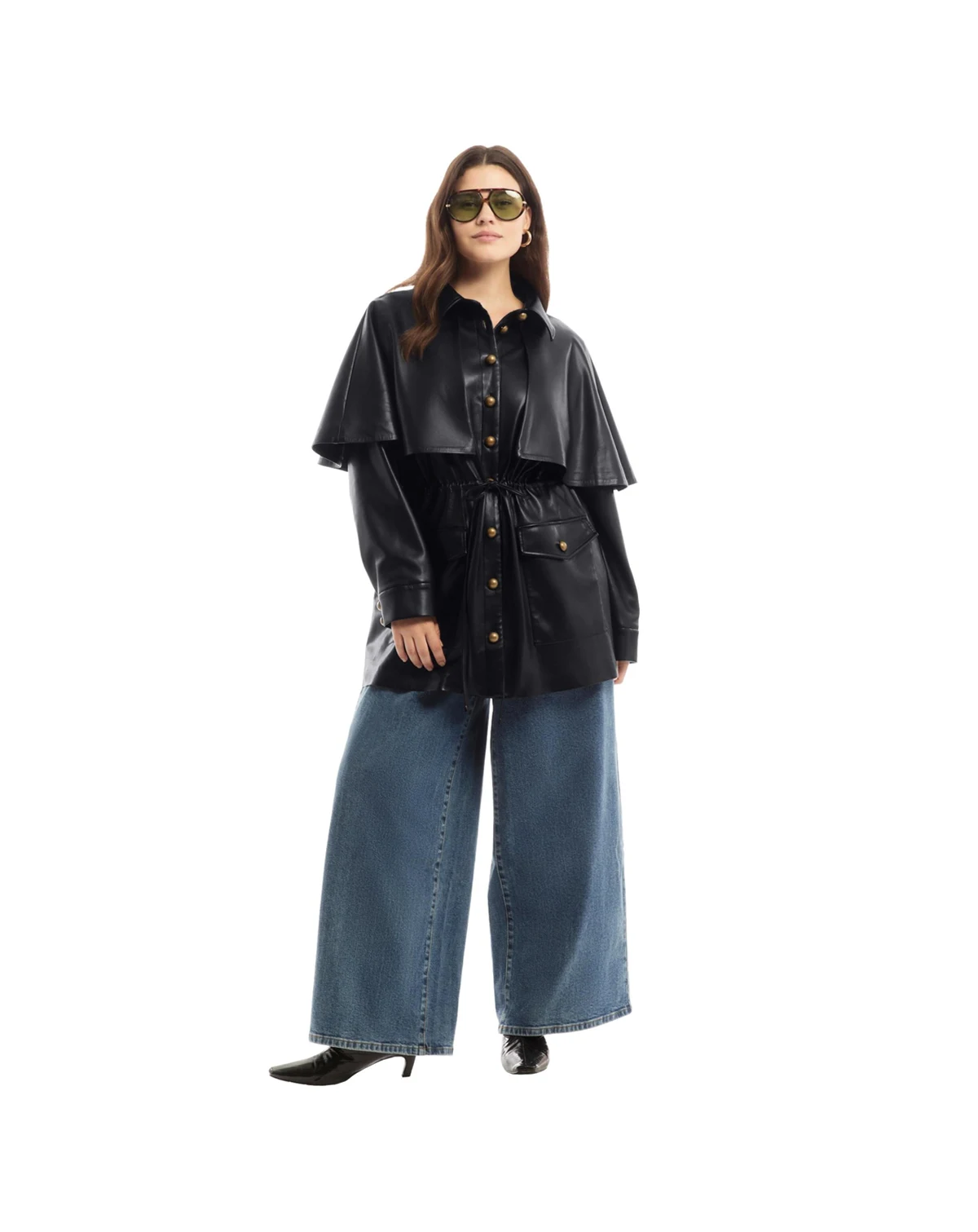 Women's Faux Leather Cape Jacket