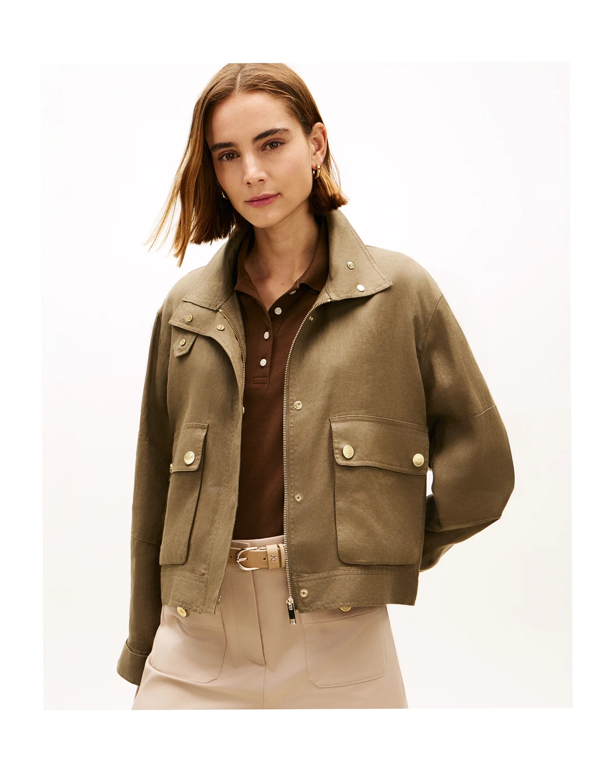 Women's Front-Zip Linen Utility Jacket