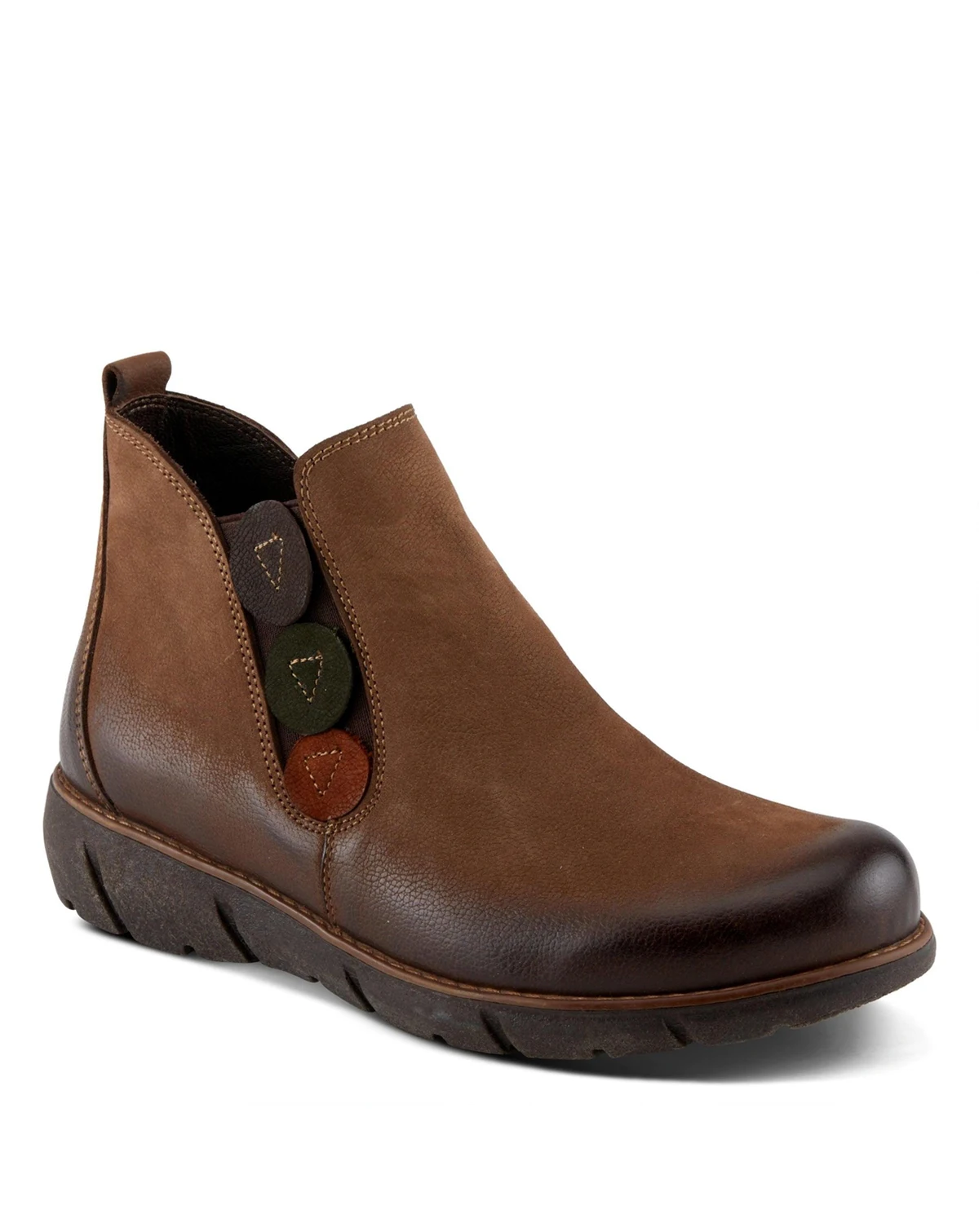 Katana Burnished Nubuck Leather Bootie with Removable Insole and Rugged Sole
