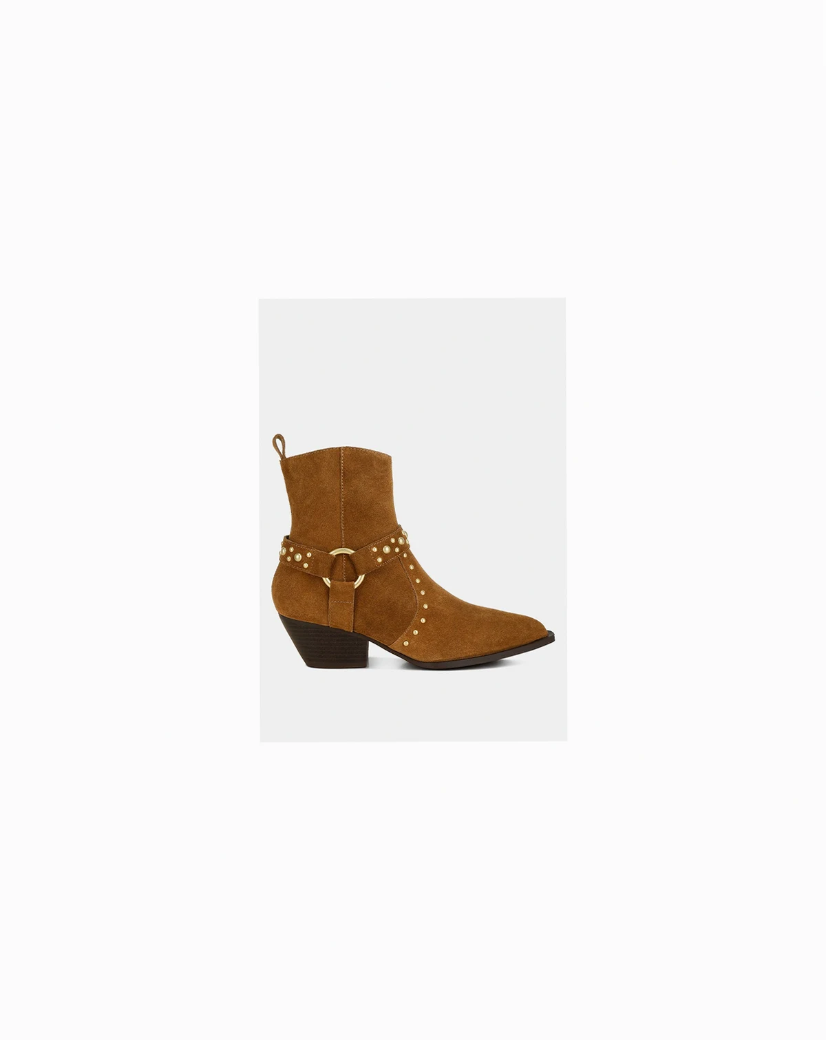 Womens Rodeo Studded Real Suede Leather Ankle Boots