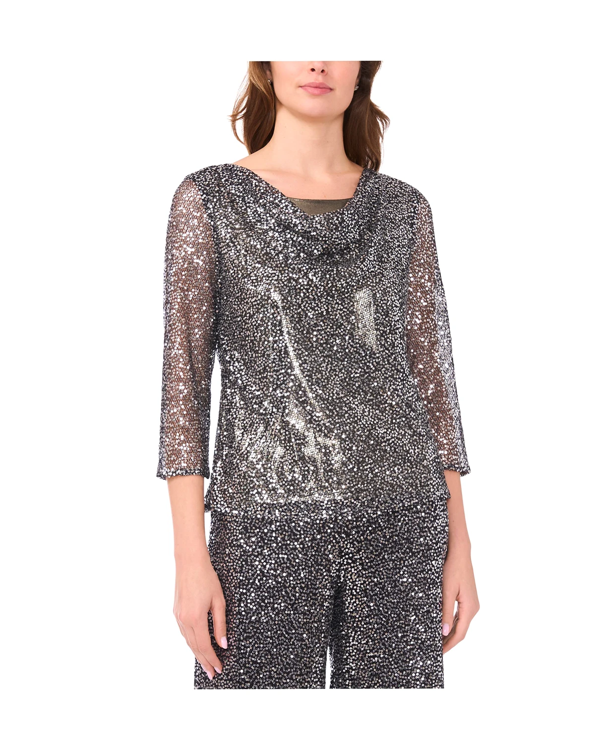 Women's Drape Neck Sequin Top