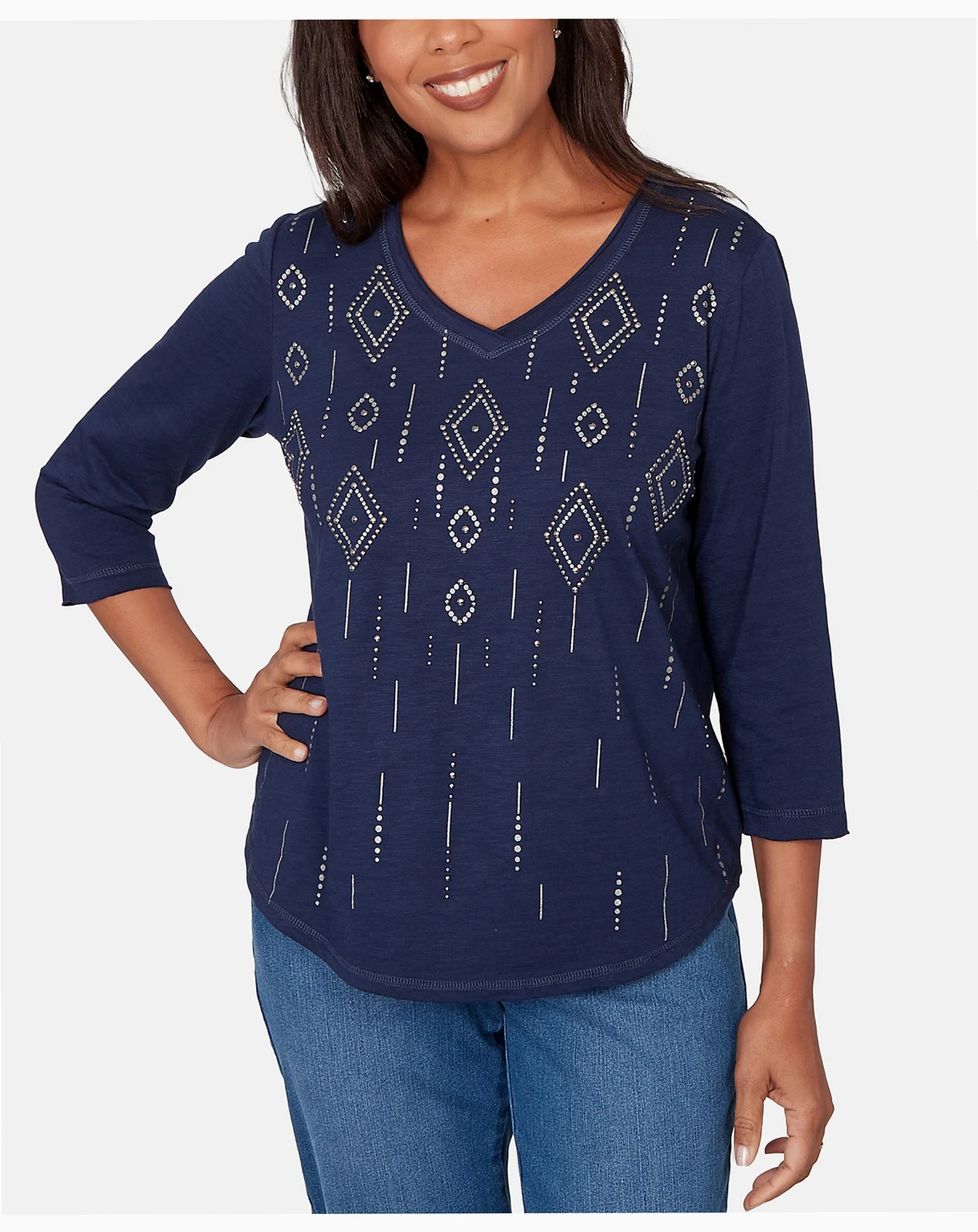 Petite Austin Diamond Geometric Heat Set Knit Top