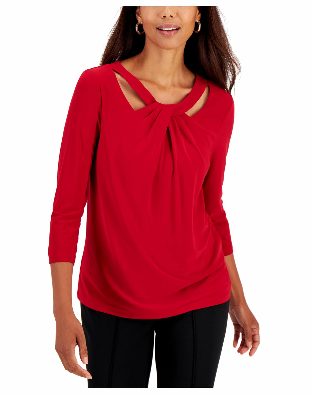 Women's 3/4 Sleeve Knot Front Jersey Top