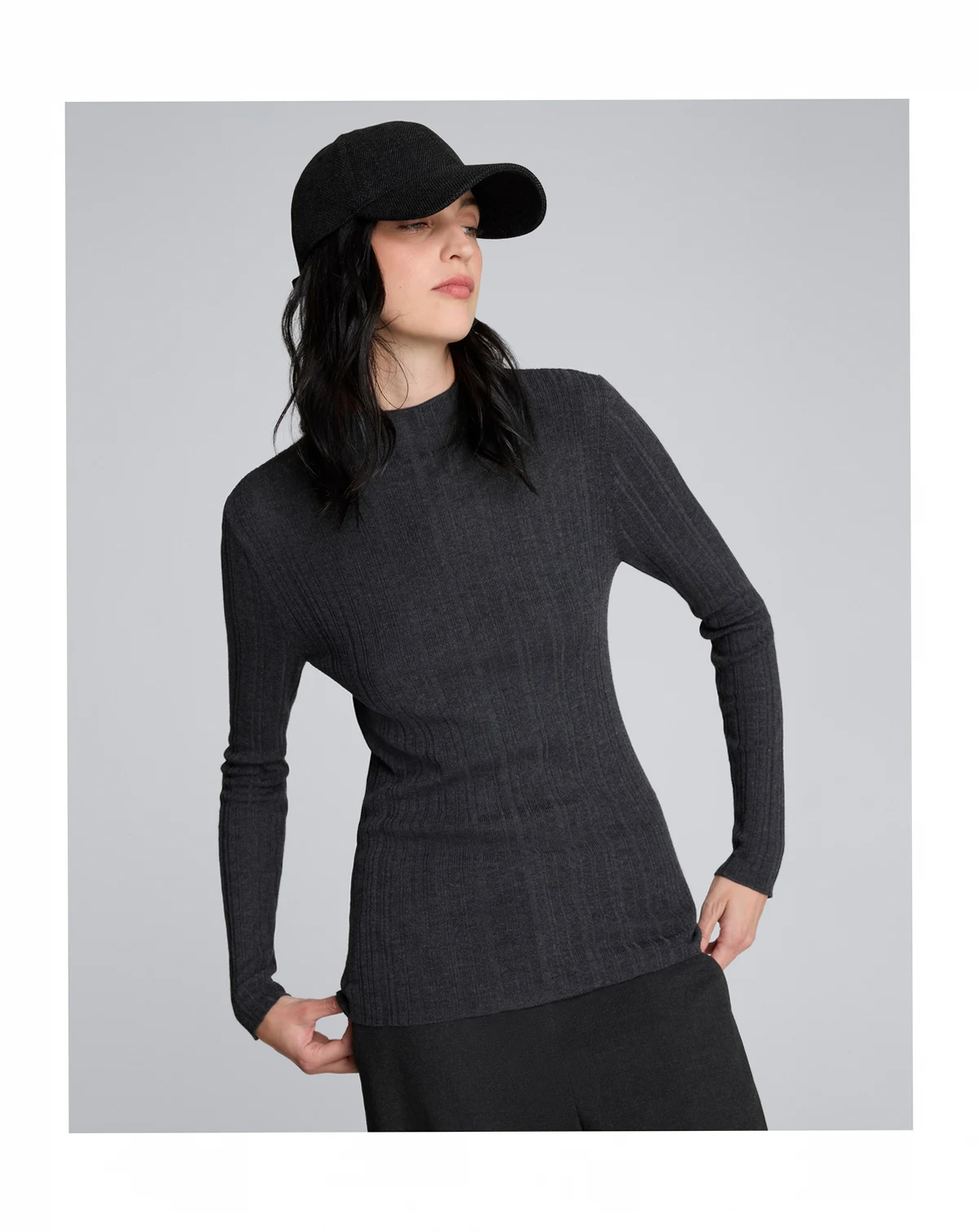 Women's Variegated Rib Mock Neck Top