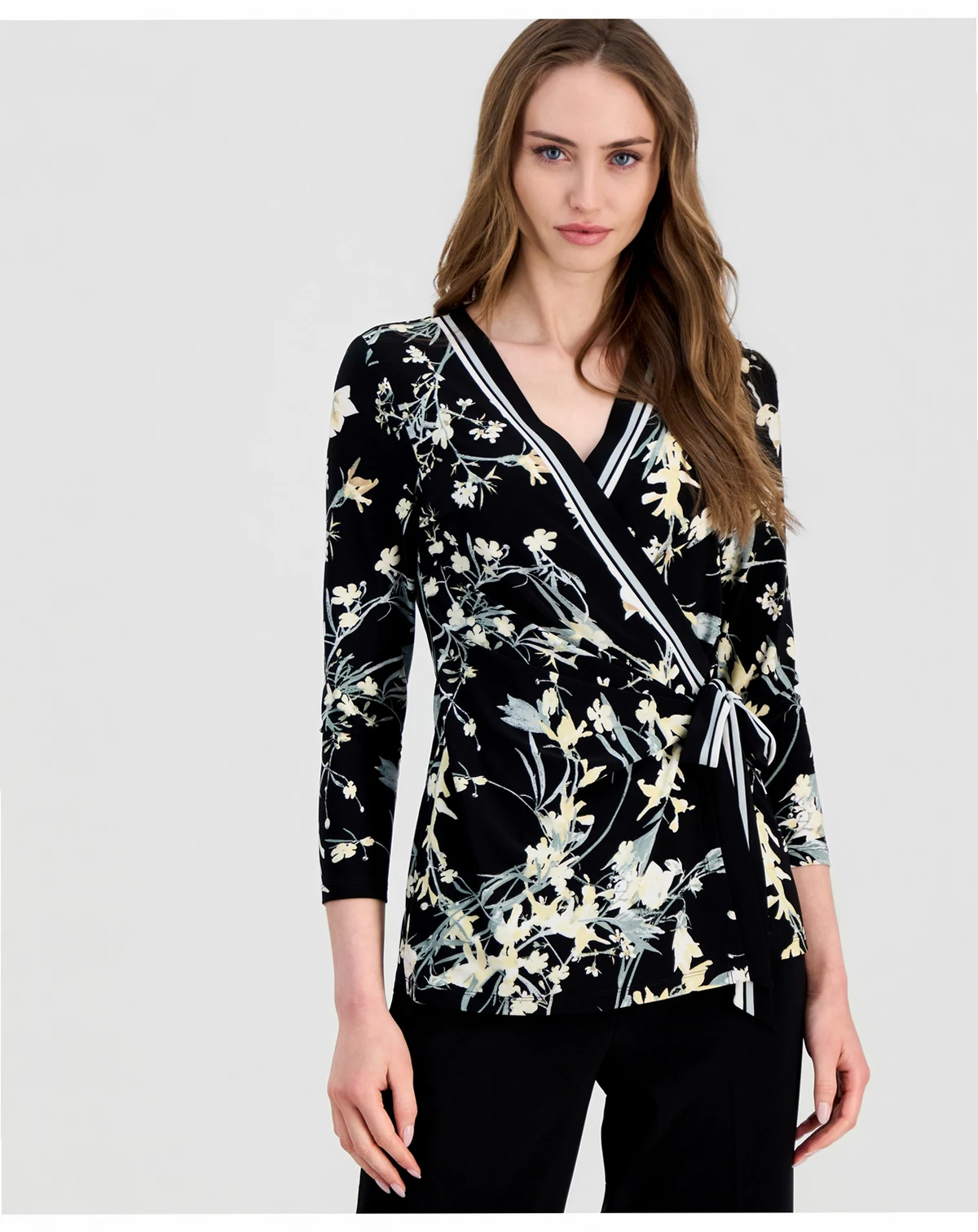 Women's Printed Tie-Front Wrap Top