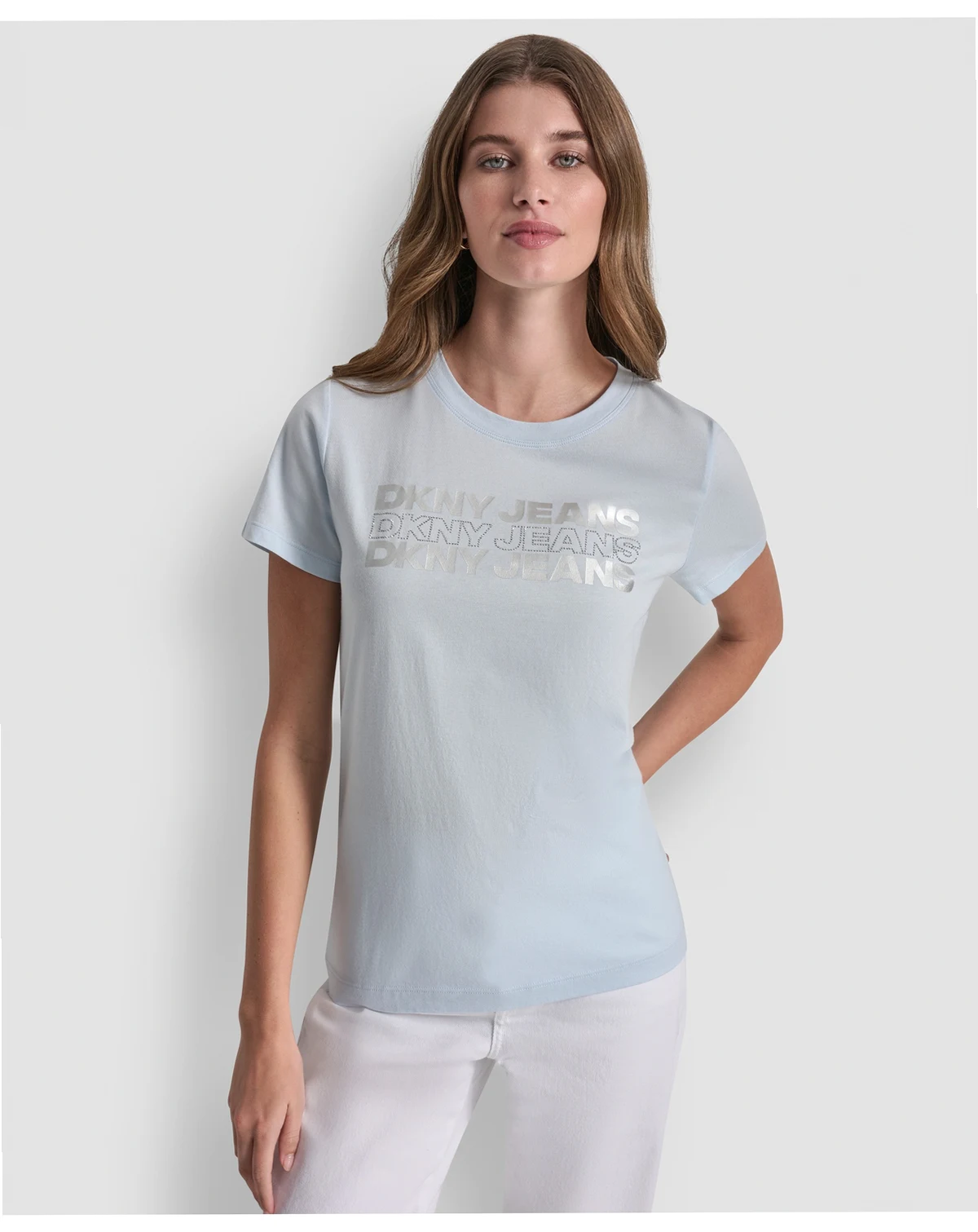 Women's Double Foil Horizontal Outline Stud Logo T-Shirt