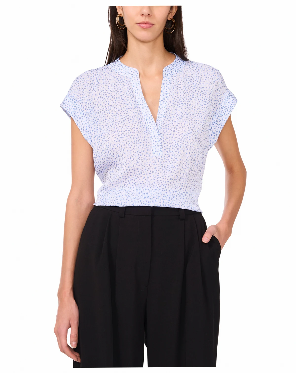 Women's Split-Neck Cap-Sleeve Top