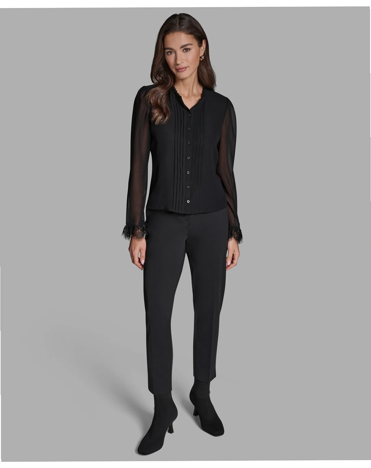 Women's Pleated Button-Down Blouse