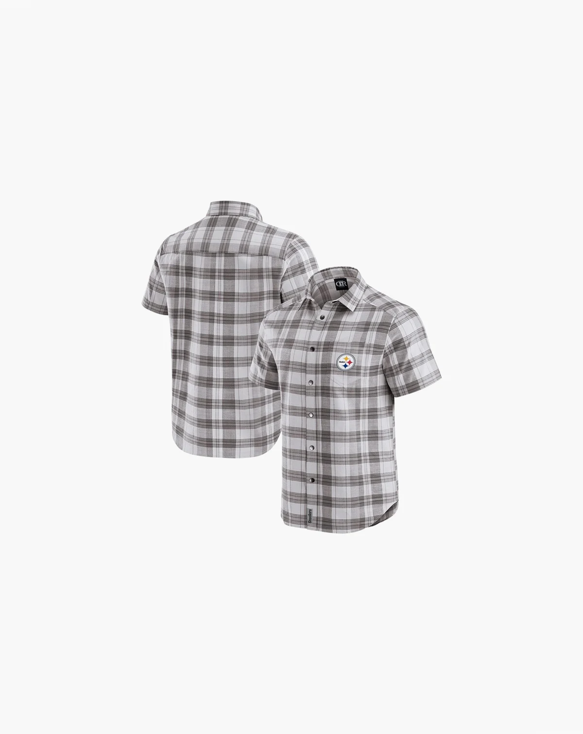 Men's Darius Rucker Collection by Gray Pittsburgh Steelers Team Plaid Short Sleeve Full-Snap Shirt