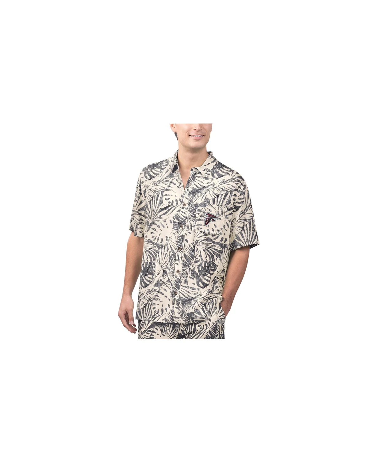 Men's Tan Atlanta Falcons Sand Washed Monstera Print Party Button-Up Shirt