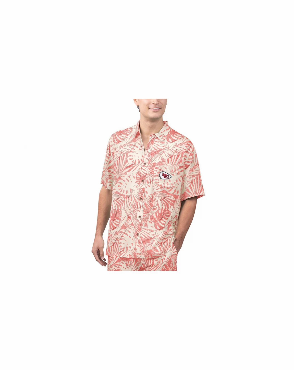 Men's Tan Kansas City Chiefs Sand Washed Monstera Print Party Button-Up Shirt