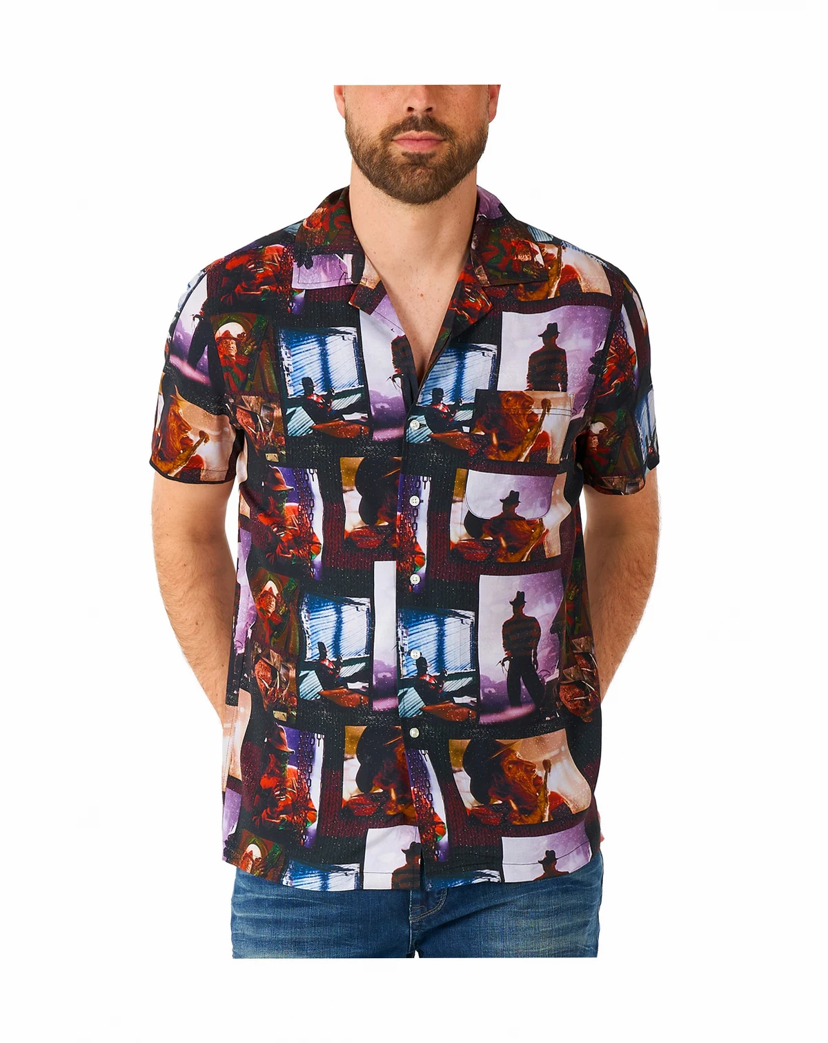 Men's Official A Nightmare On Elm Street Hawaii Shirt - Halloween Themed Party Shirt - Short Sleeve - Black