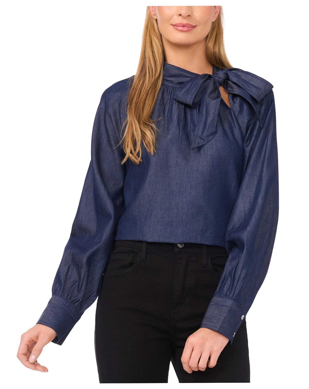 Women's Long Sleeve Tie Neck Top