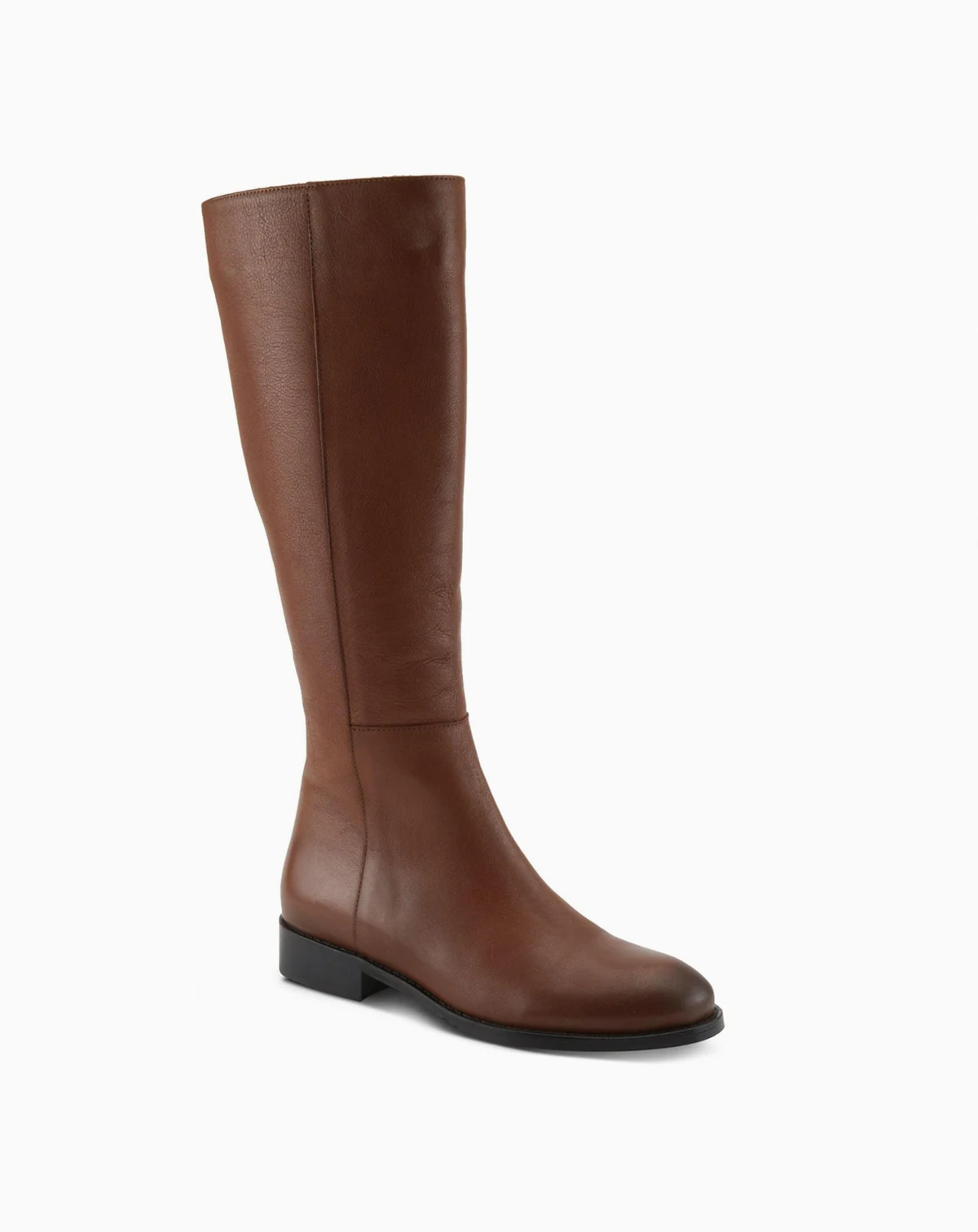 Hightail Knee-High Leather Boot with Calf Elastic Gore and Low Stacked Heel