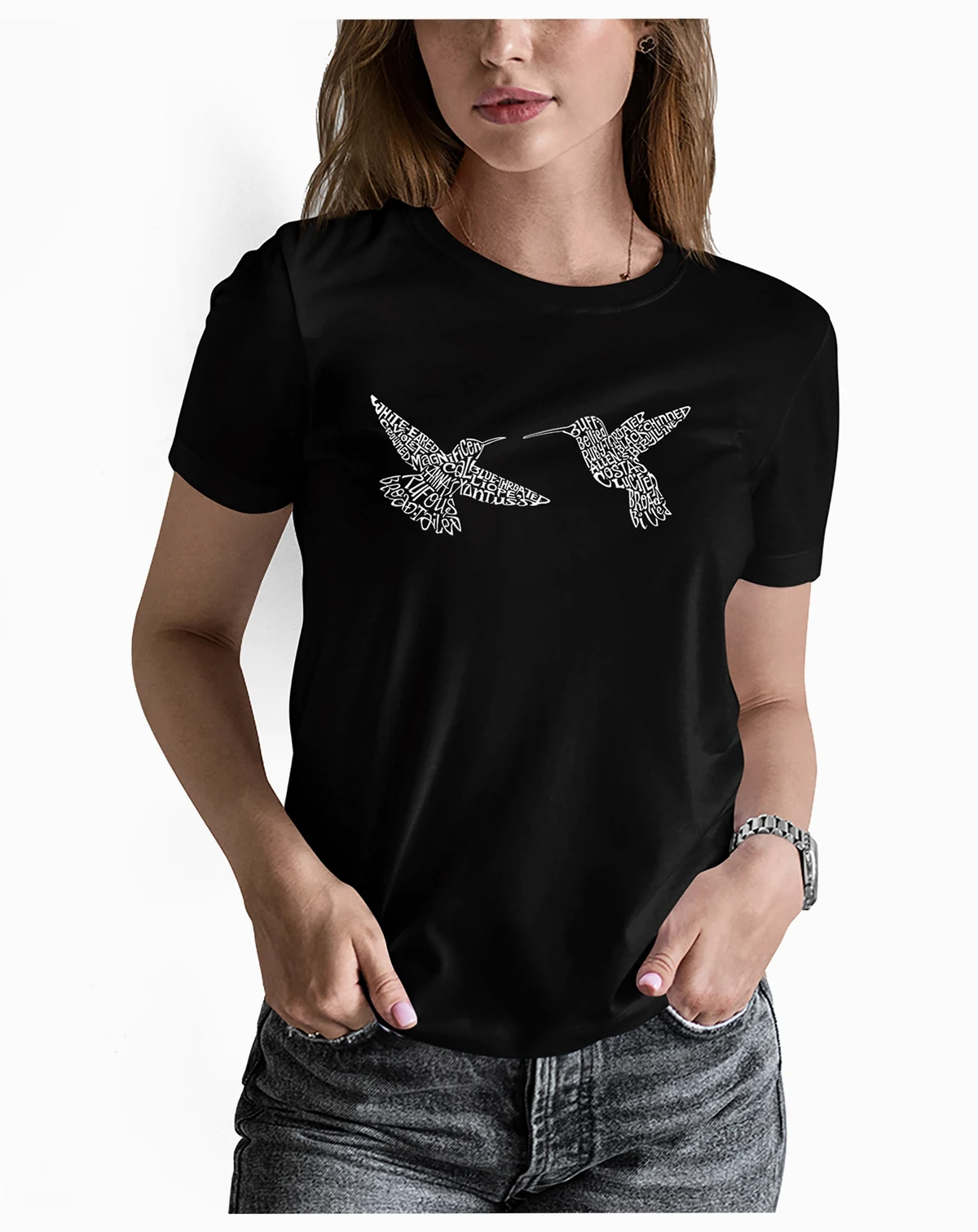 Women's Hummingbirds Word Art Short Sleeve T-shirt