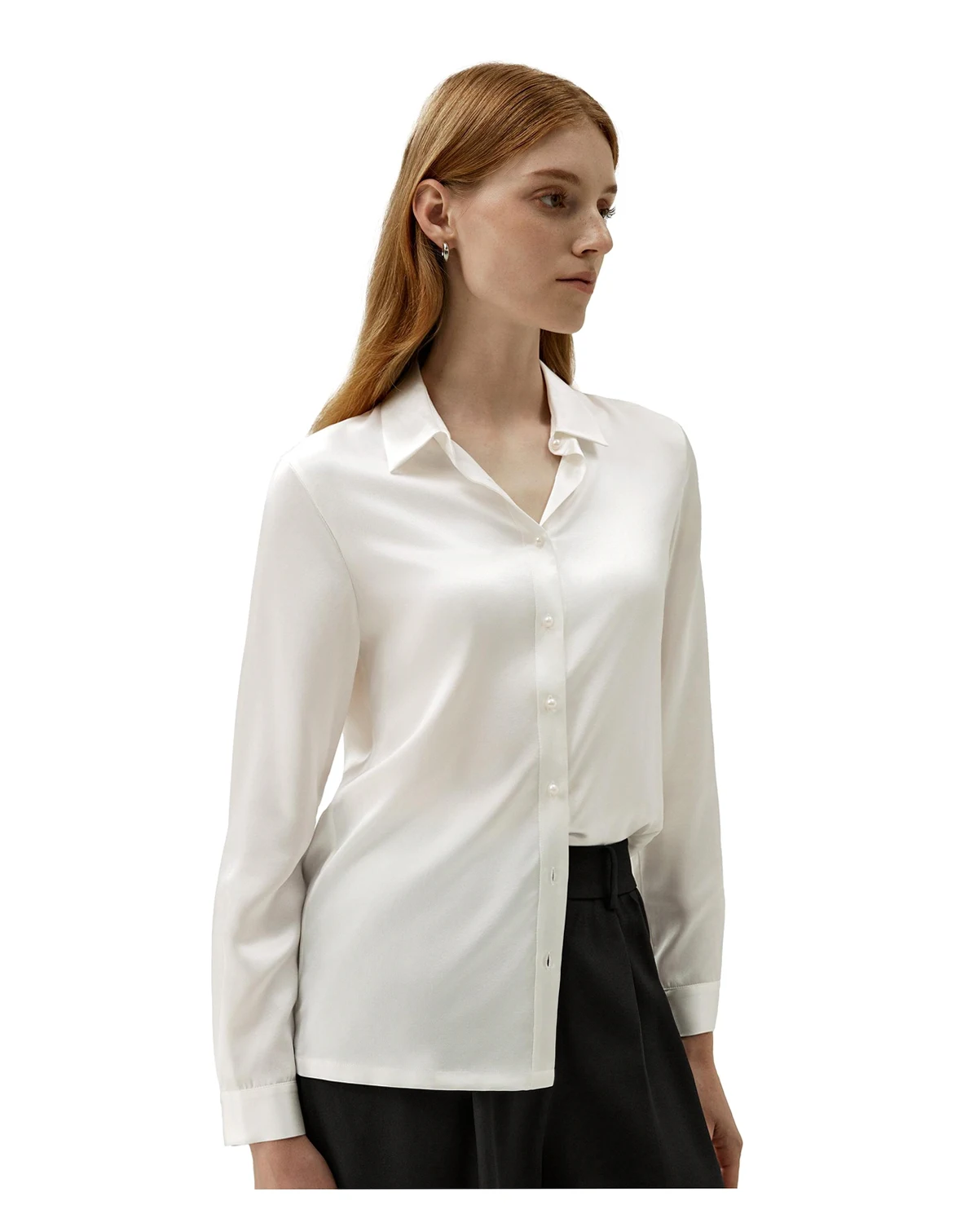 Women's Classic Pearl Button Silk Shirt