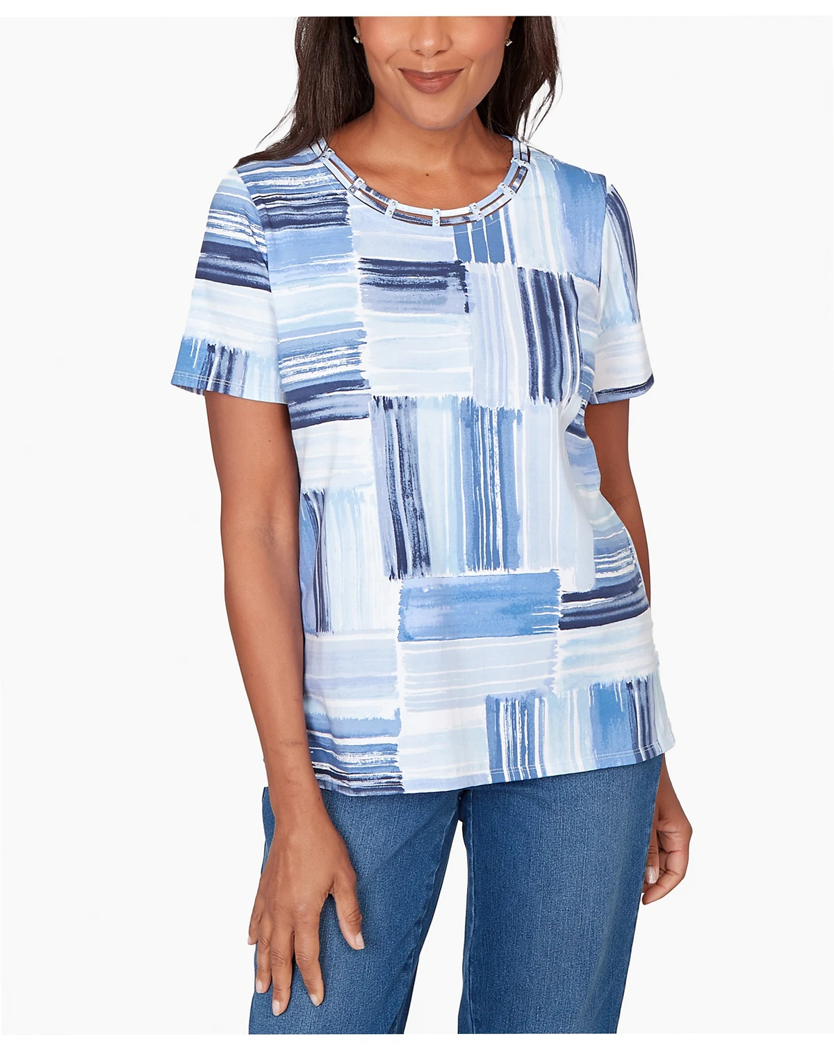 Women's Brushstroke Beaded Neck T-Shirt