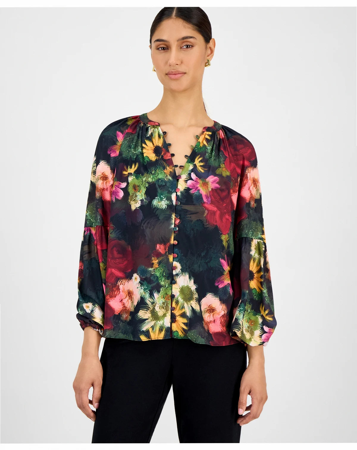 Women's Floral Split-Neck Blouse