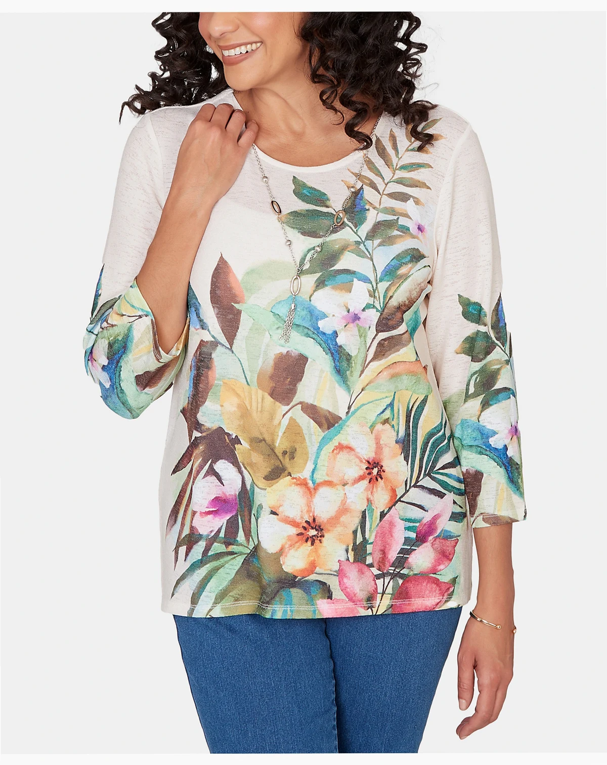 Women's Classic Tropical Print Top with Necklace