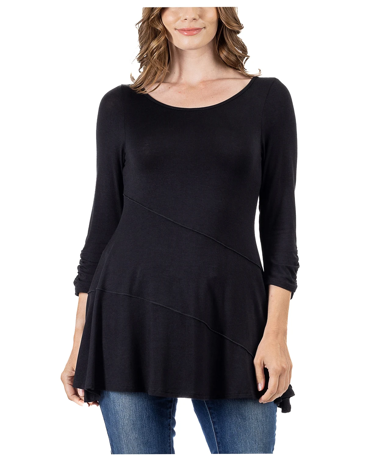 Women's Ruched Sleeve Swing Tunic Top