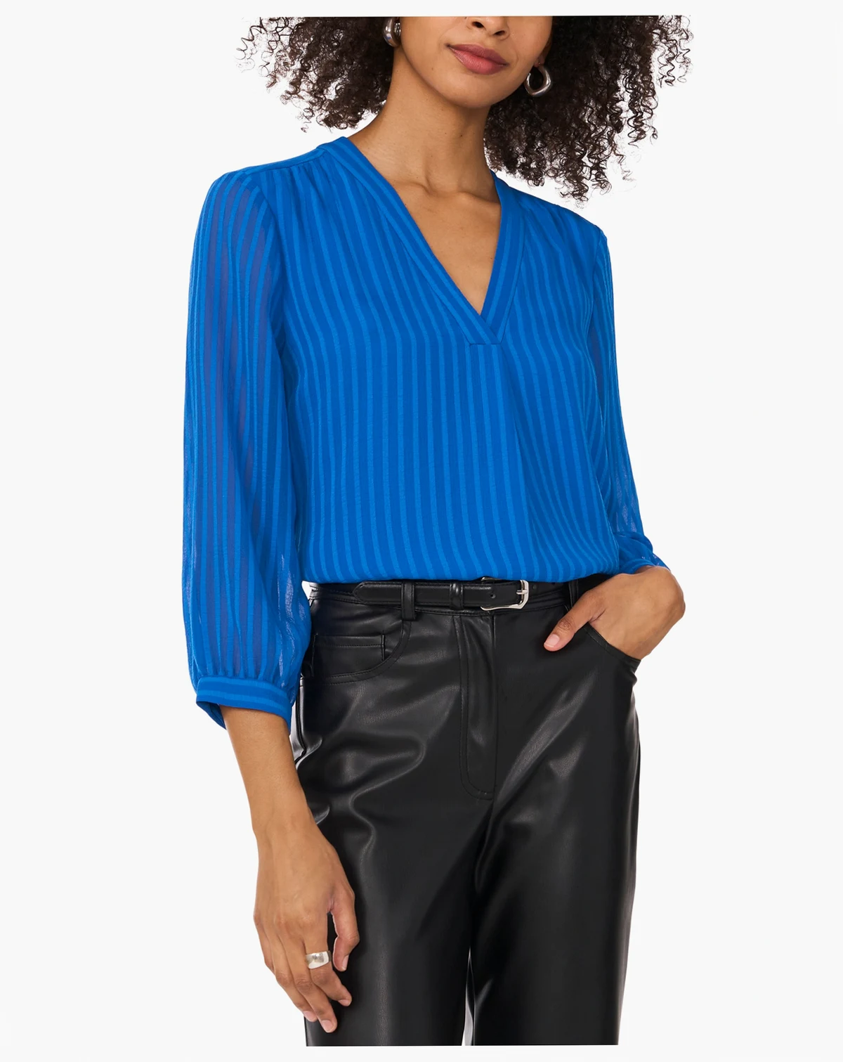 Women's Striped V-Neck 3/4-Sleeve Top
